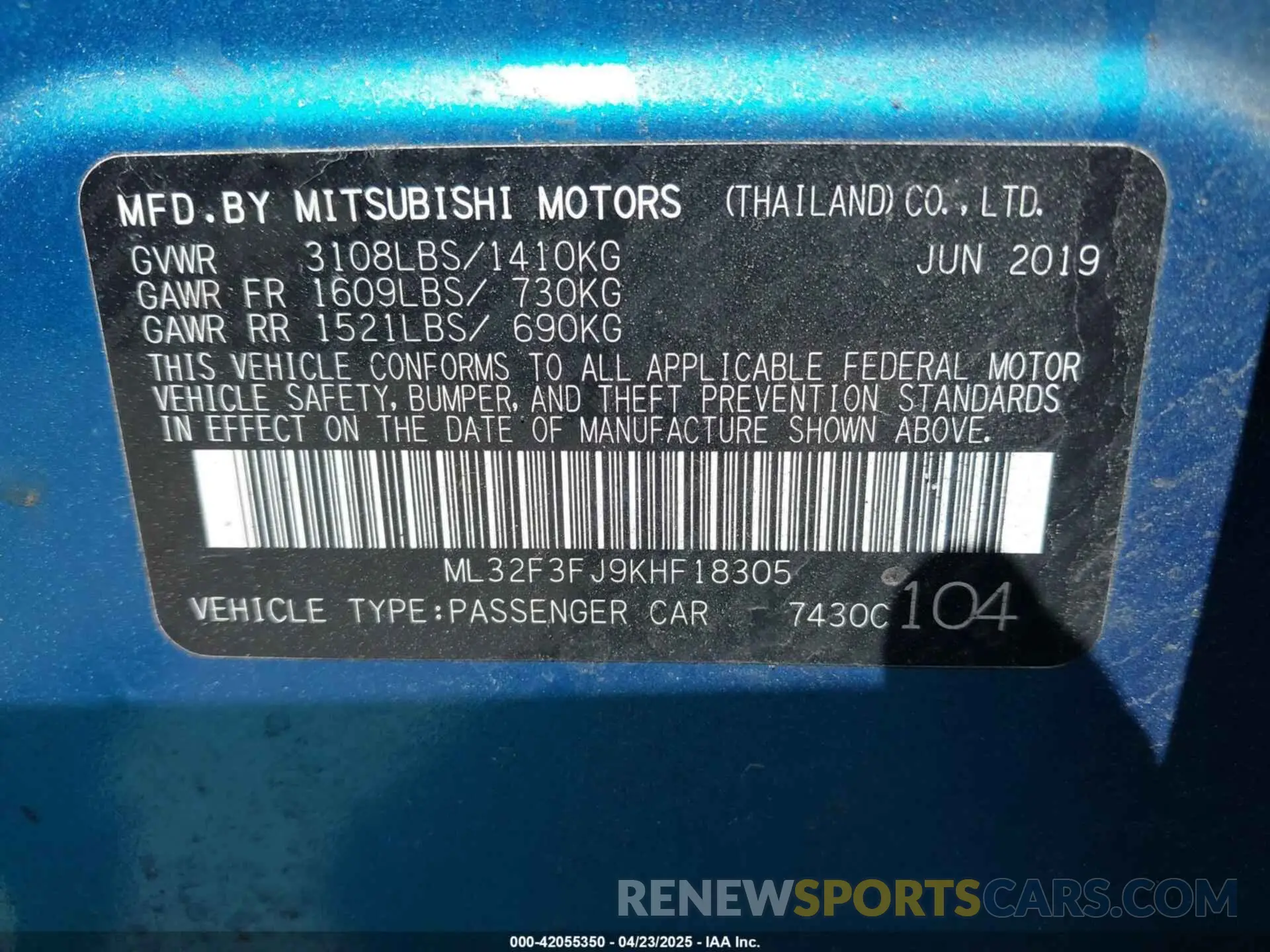 9 Photograph of a damaged car ML32F3FJ9KHF18305 MITSUBISHI MIRAGE G4 2019