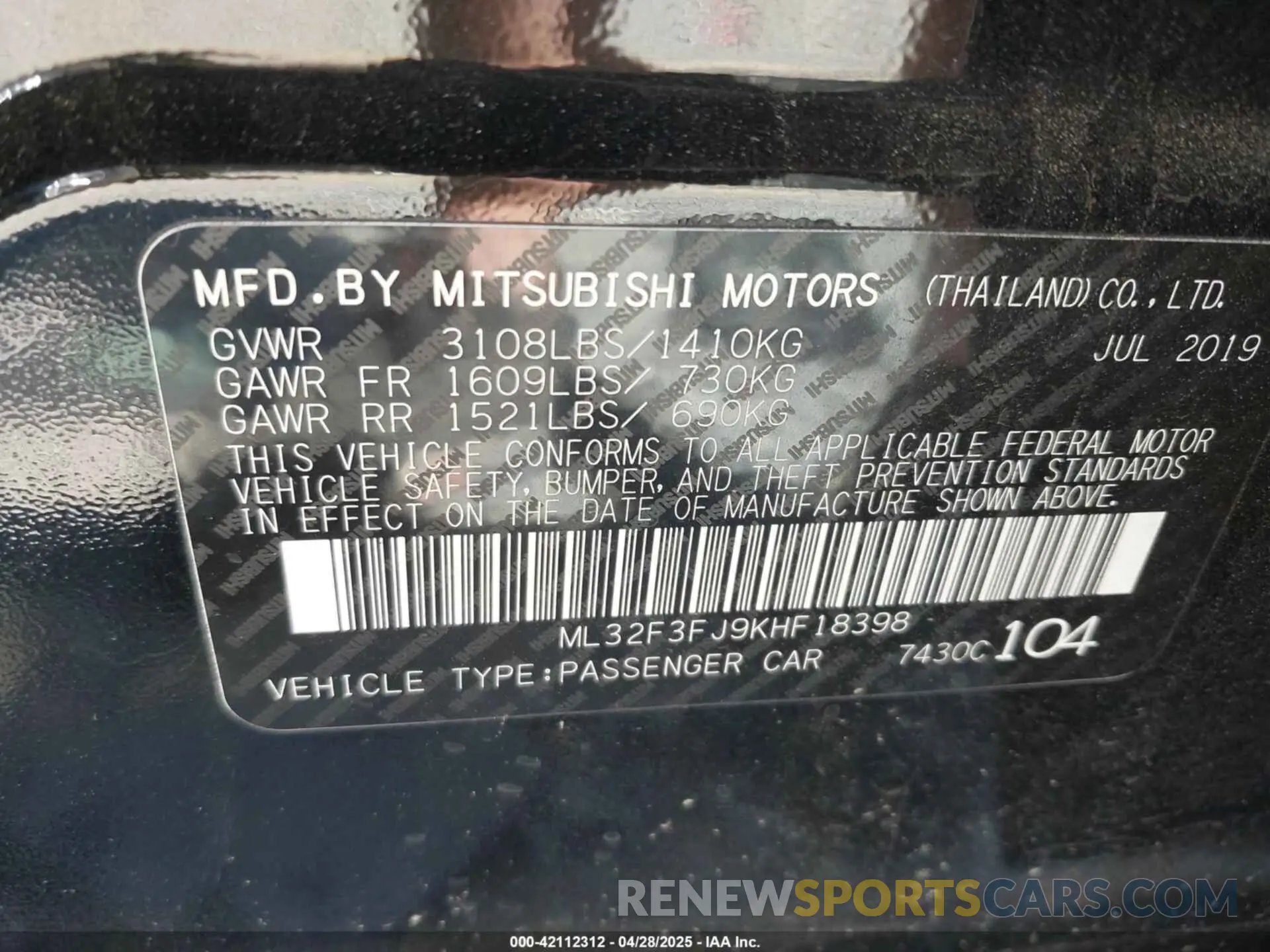 9 Фотография поврежденного автомобиля ML32F3FJ9KHF18398 MITSUBISHI MIRAGE G4 2019