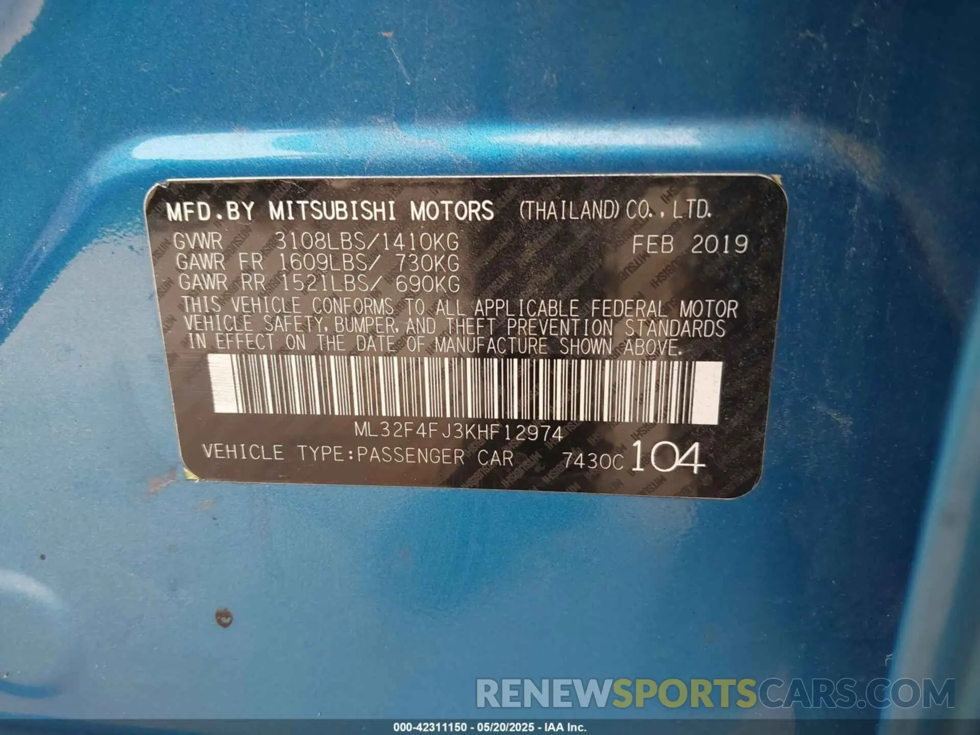 9 Photograph of a damaged car ML32F4FJ3KHF12974 MITSUBISHI MIRAGE G4 2019