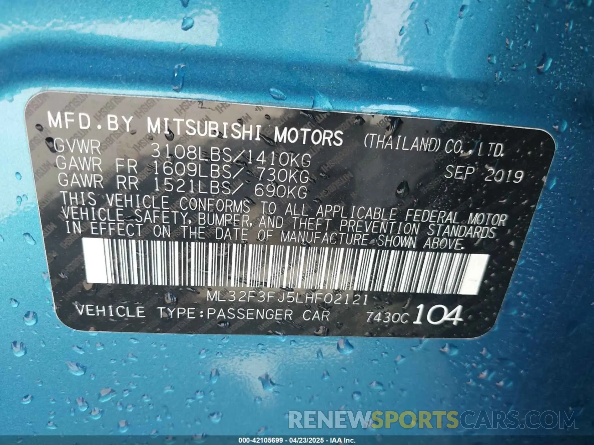 9 Photograph of a damaged car ML32F3FJ5LHF02121 MITSUBISHI MIRAGE G4 2020