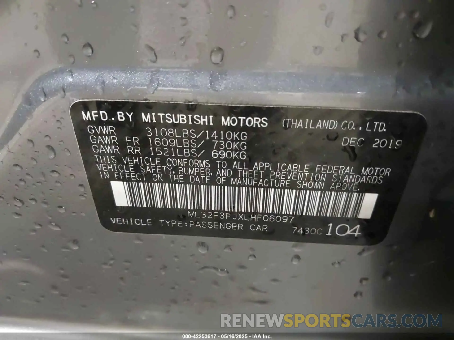 9 Photograph of a damaged car ML32F3FJXLHF06097 MITSUBISHI MIRAGE G4 2020