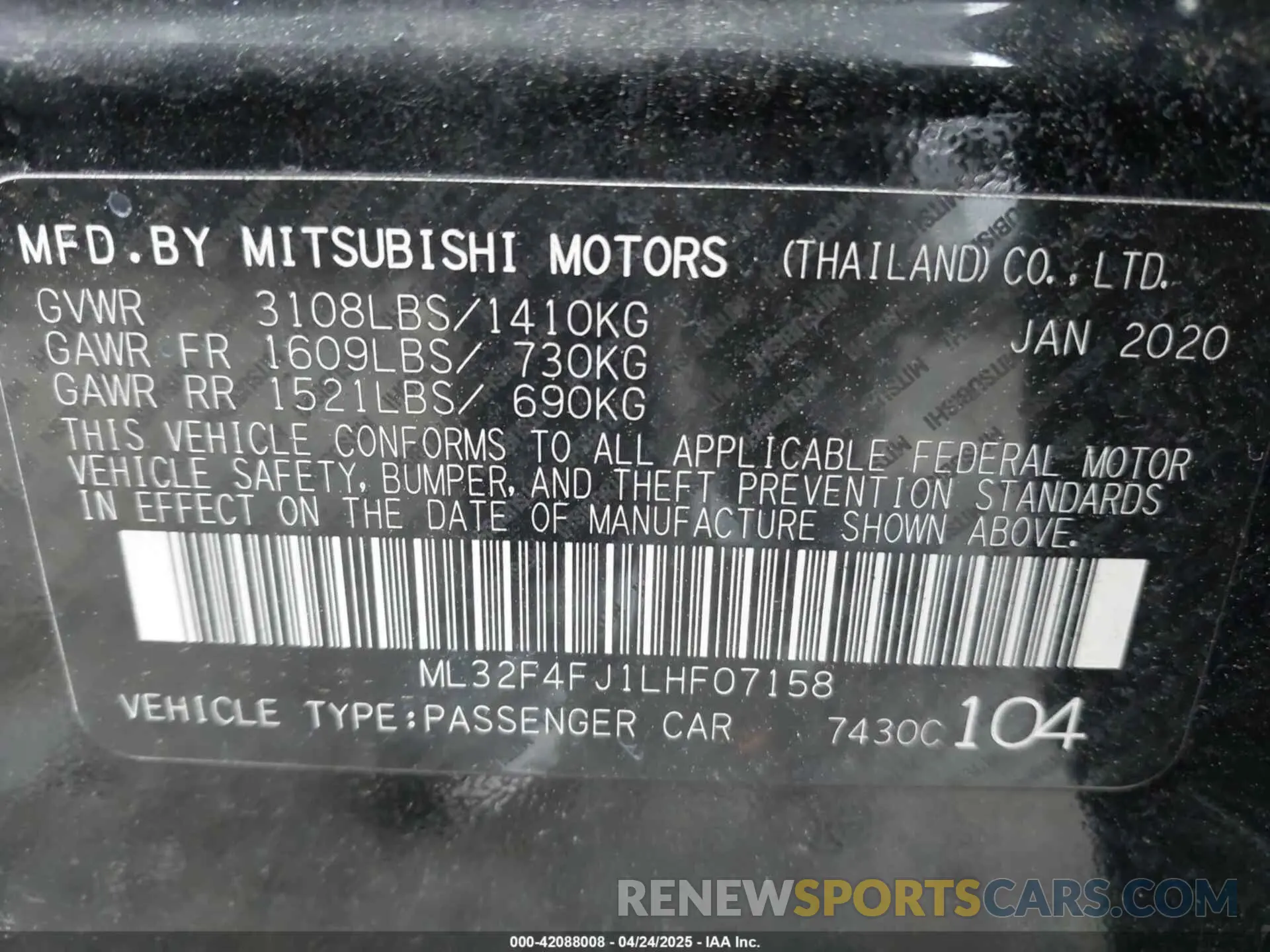 9 Photograph of a damaged car ML32F4FJ1LHF07158 MITSUBISHI MIRAGE G4 2020