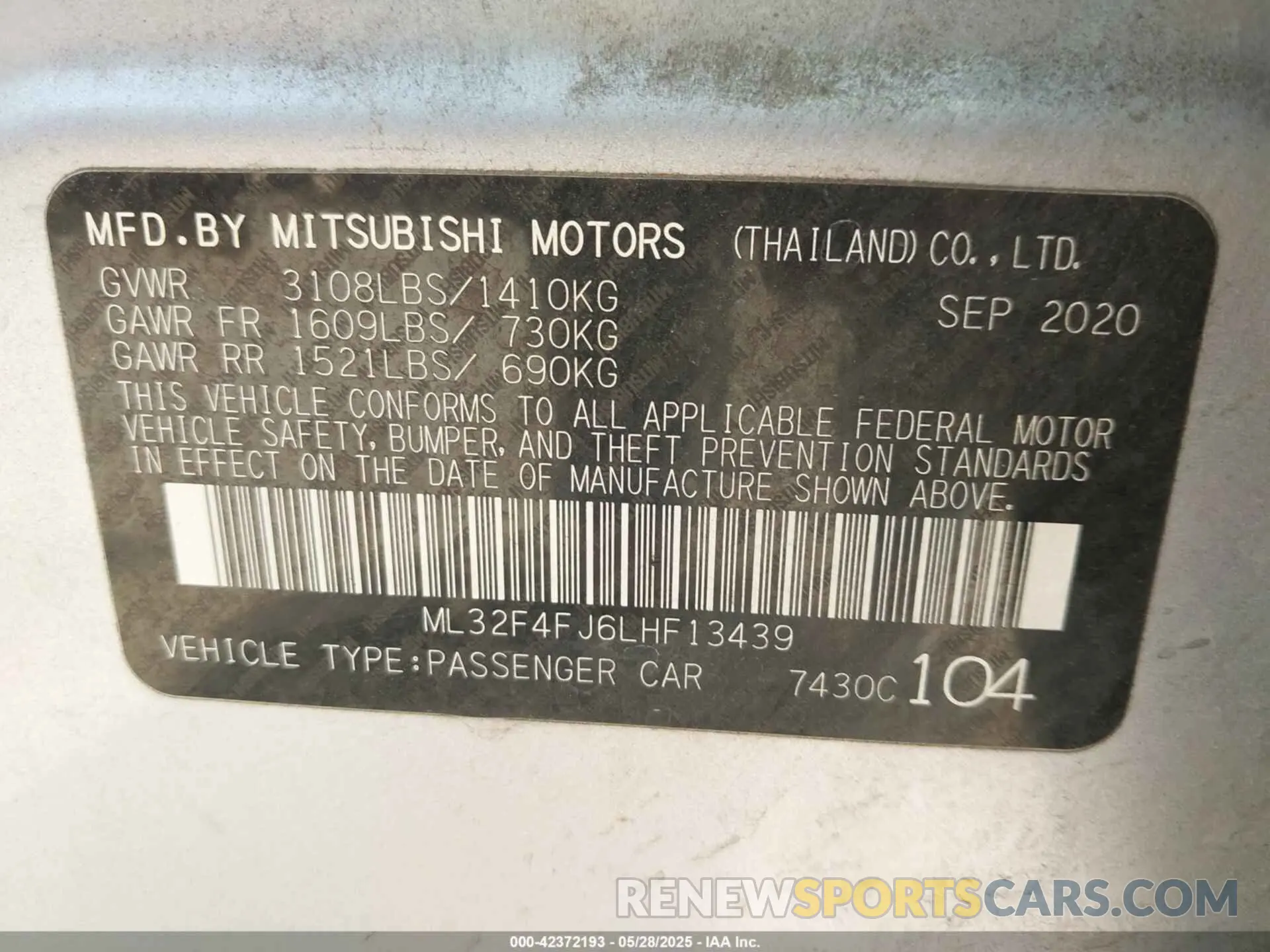 9 Photograph of a damaged car ML32F4FJ6LHF13439 MITSUBISHI MIRAGE G4 2020
