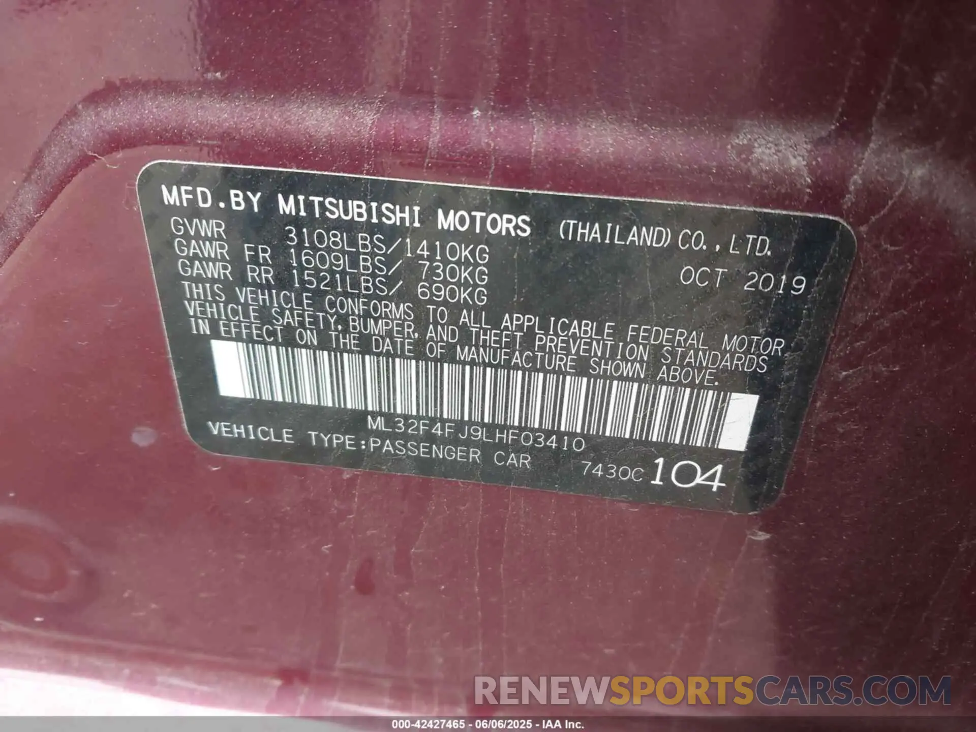 9 Photograph of a damaged car ML32F4FJ9LHF03410 MITSUBISHI MIRAGE G4 2020