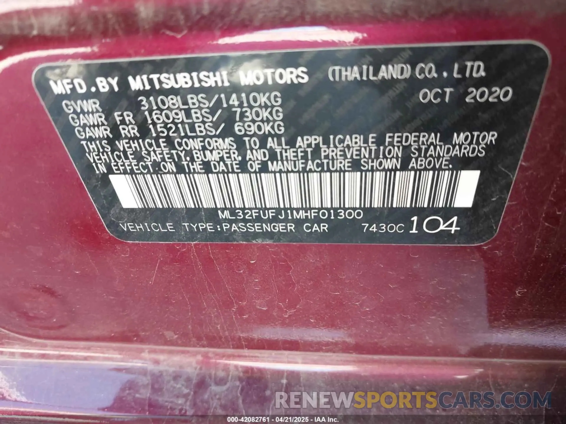 9 Фотография поврежденного автомобиля ML32FUFJ1MHF01300 MITSUBISHI MIRAGE G4 2021
