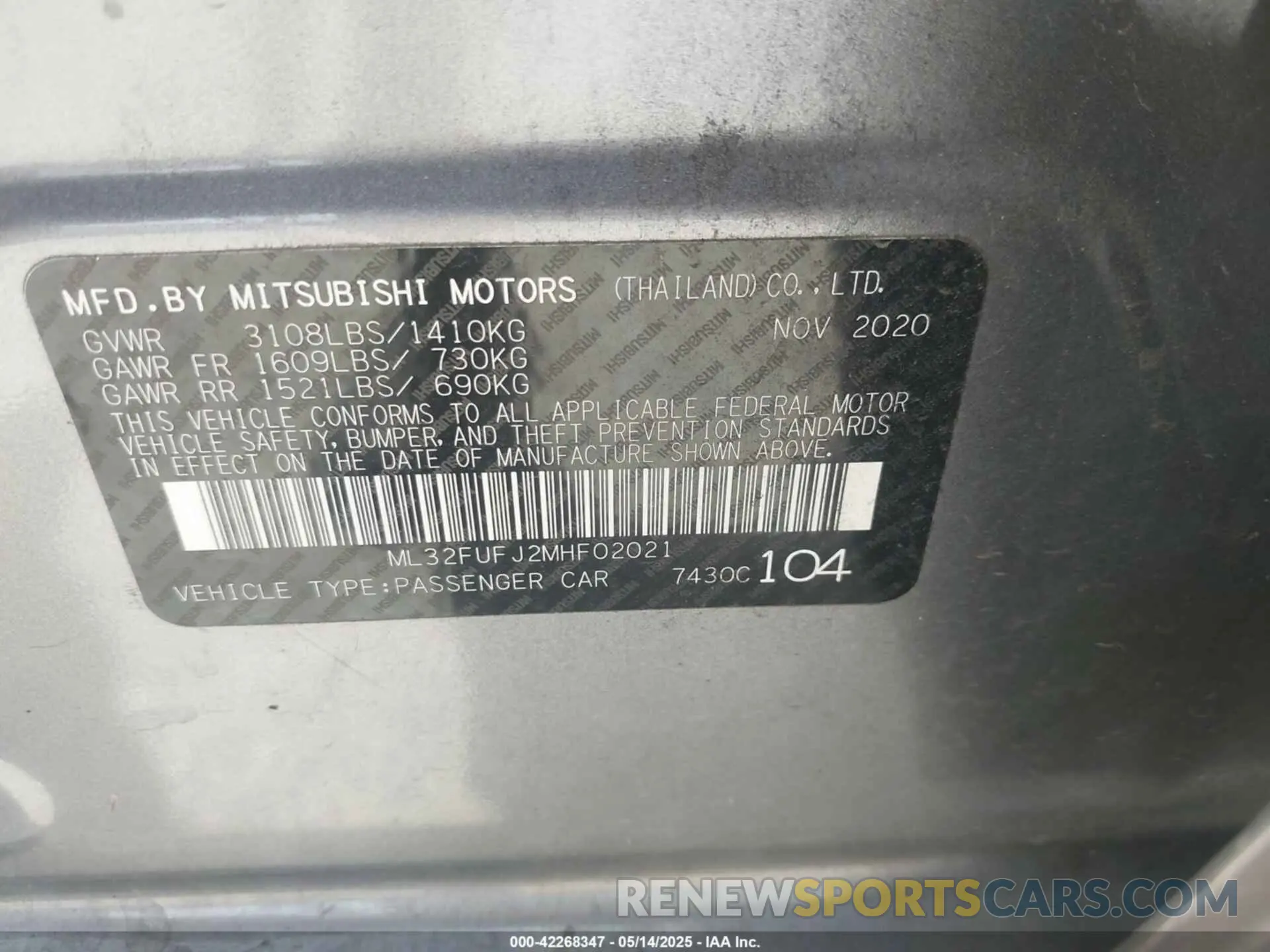 9 Photograph of a damaged car ML32FUFJ2MHF02021 MITSUBISHI MIRAGE G4 2021