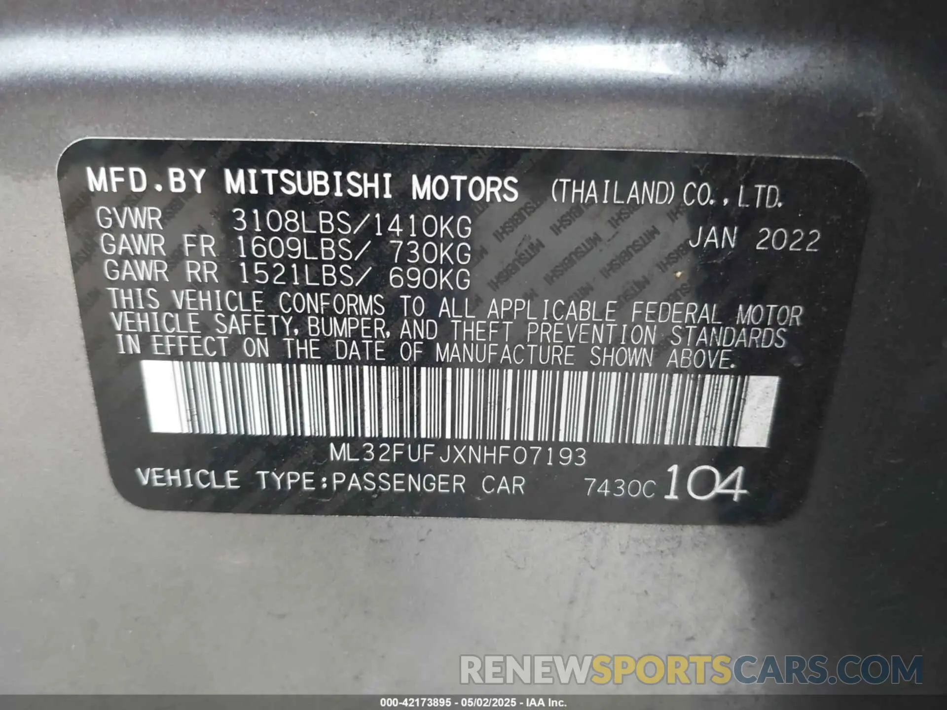 9 Photograph of a damaged car ML32FUFJXNHF07193 MITSUBISHI MIRAGE G4 2022