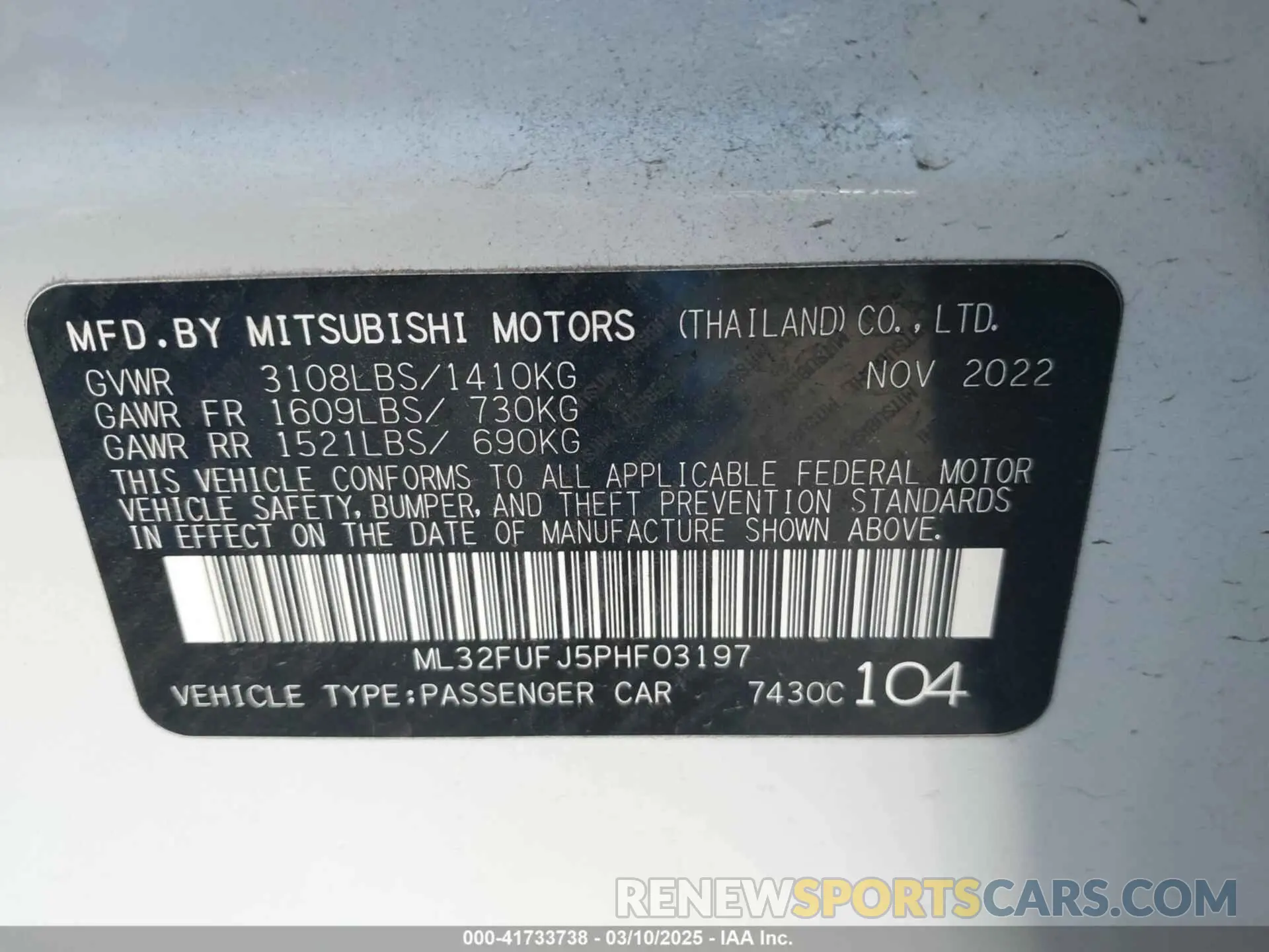 9 Photograph of a damaged car ML32FUFJ5PHF03197 MITSUBISHI MIRAGE G4 2023
