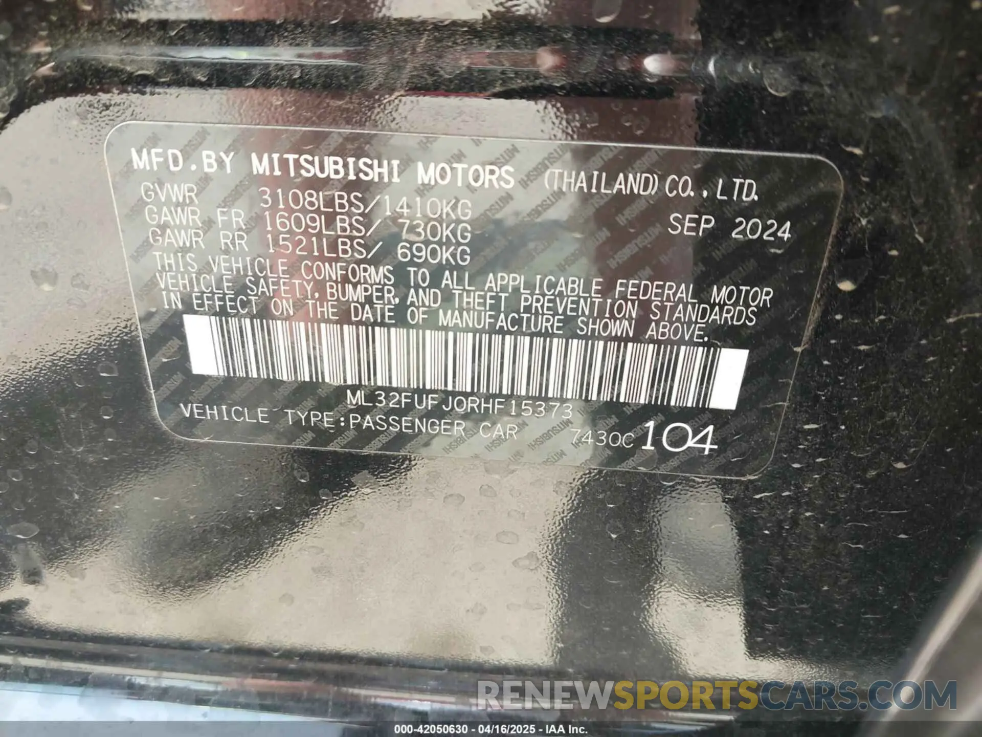 9 Фотография поврежденного автомобиля ML32FUFJ0RHF15373 MITSUBISHI MIRAGE G4 2024