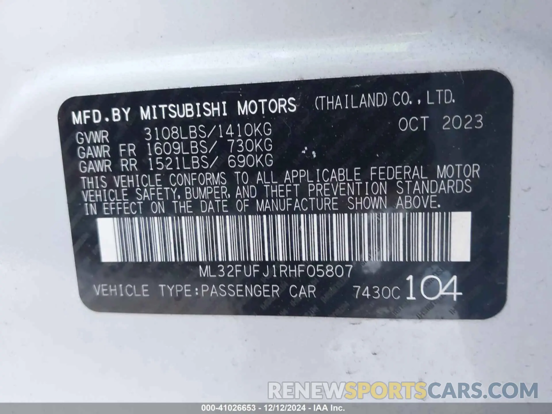 9 Photograph of a damaged car ML32FUFJ1RHF05807 MITSUBISHI MIRAGE G4 2024