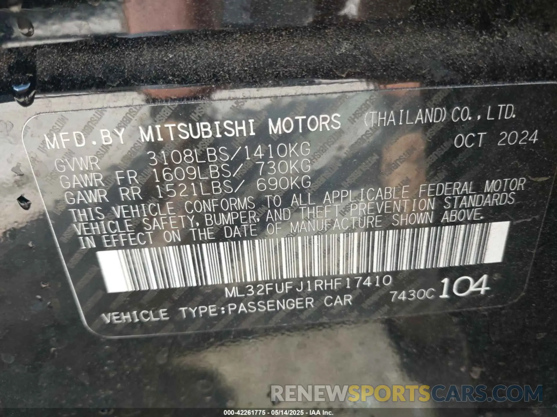 9 Photograph of a damaged car ML32FUFJ1RHF17410 MITSUBISHI MIRAGE G4 2024
