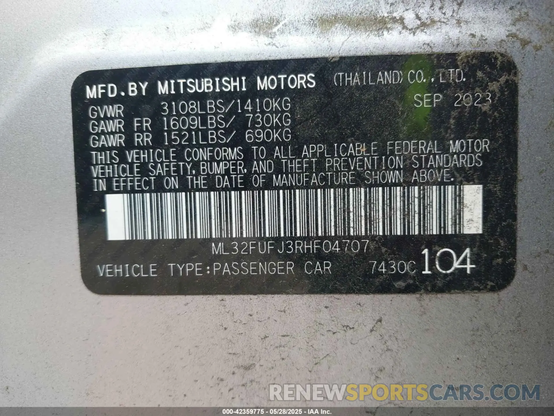 9 Photograph of a damaged car ML32FUFJ3RHF04707 MITSUBISHI MIRAGE G4 2024