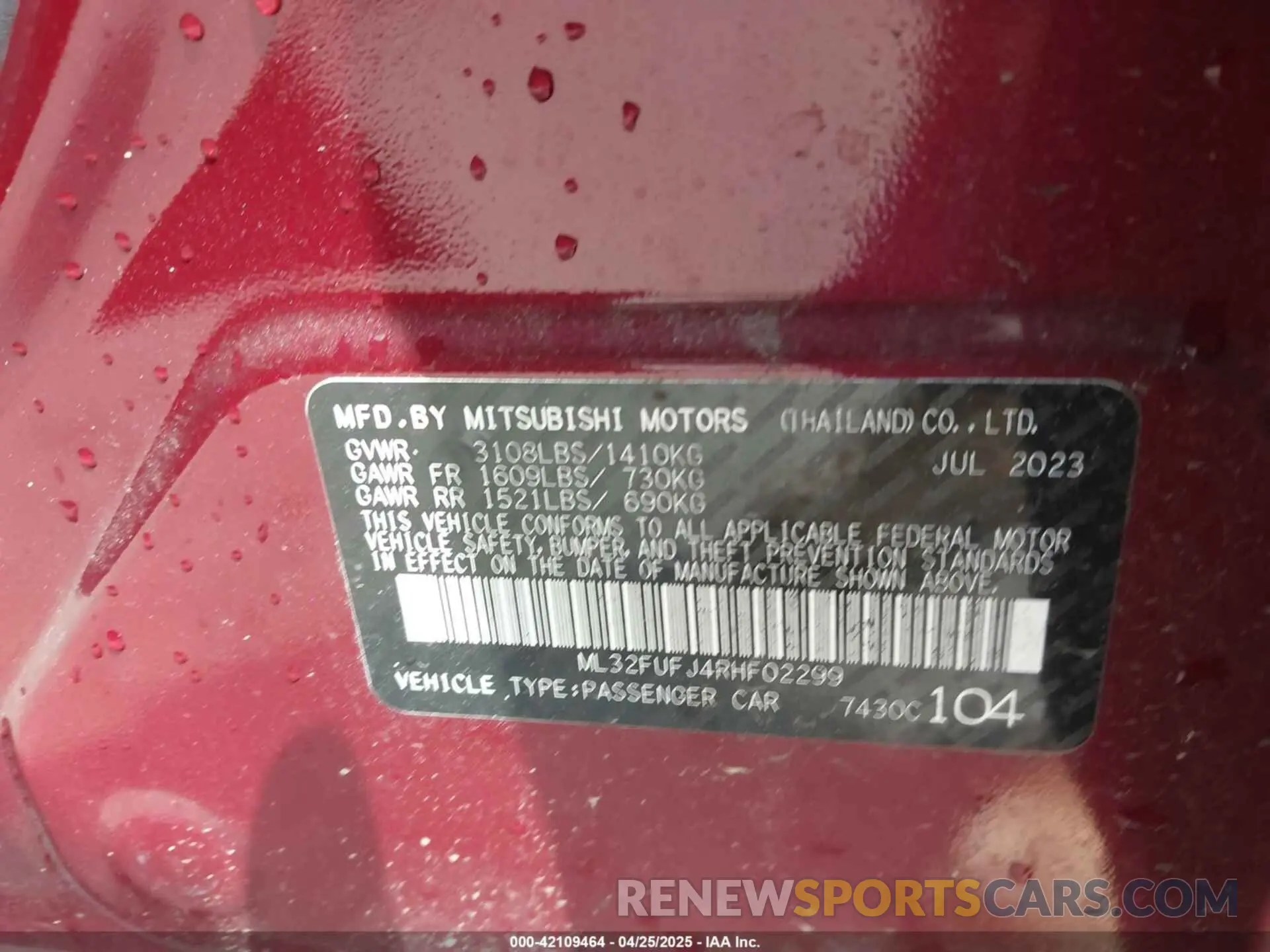 9 Photograph of a damaged car ML32FUFJ4RHF02299 MITSUBISHI MIRAGE G4 2024