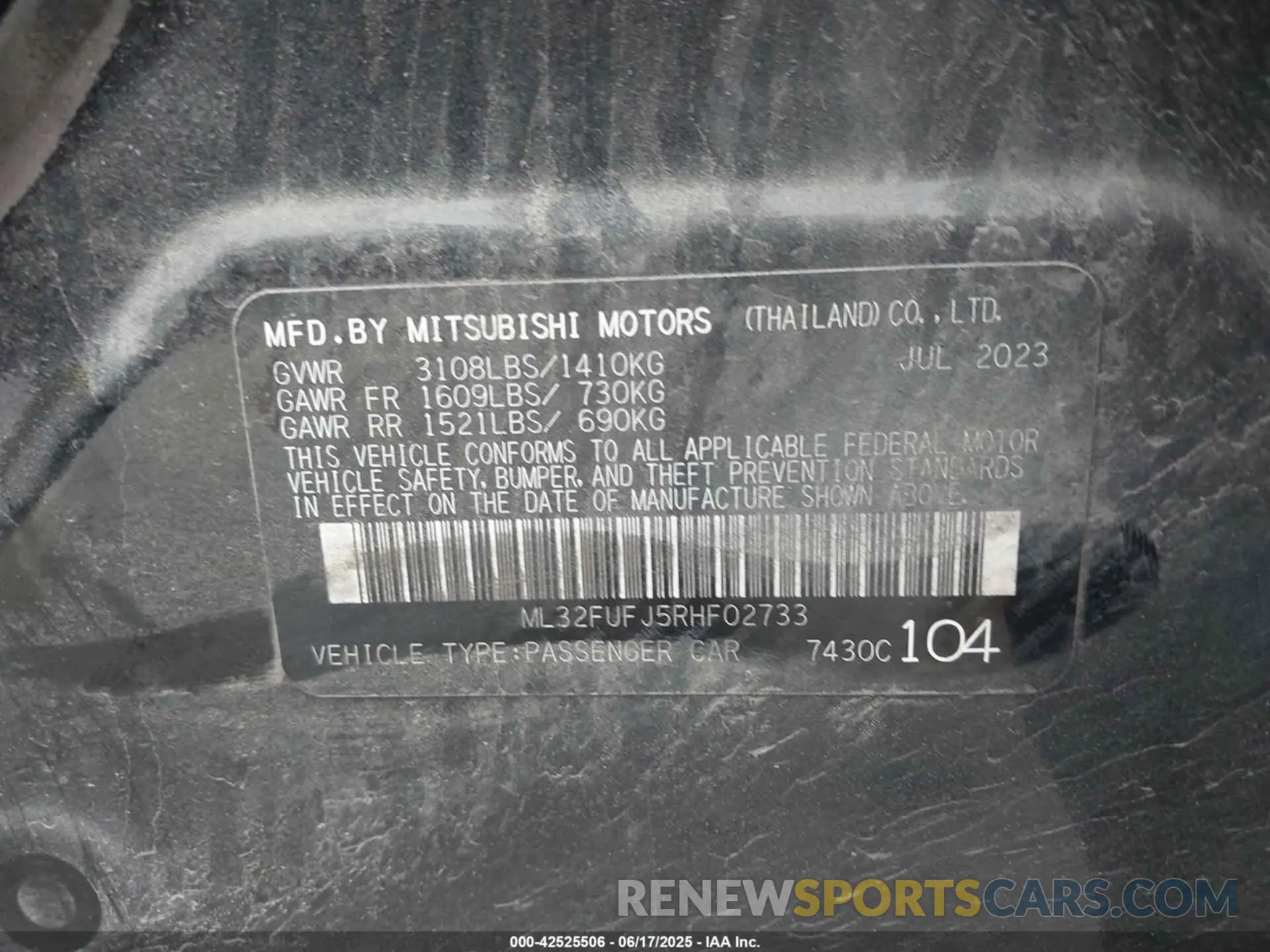 9 Photograph of a damaged car ML32FUFJ5RHF02733 MITSUBISHI MIRAGE G4 2024