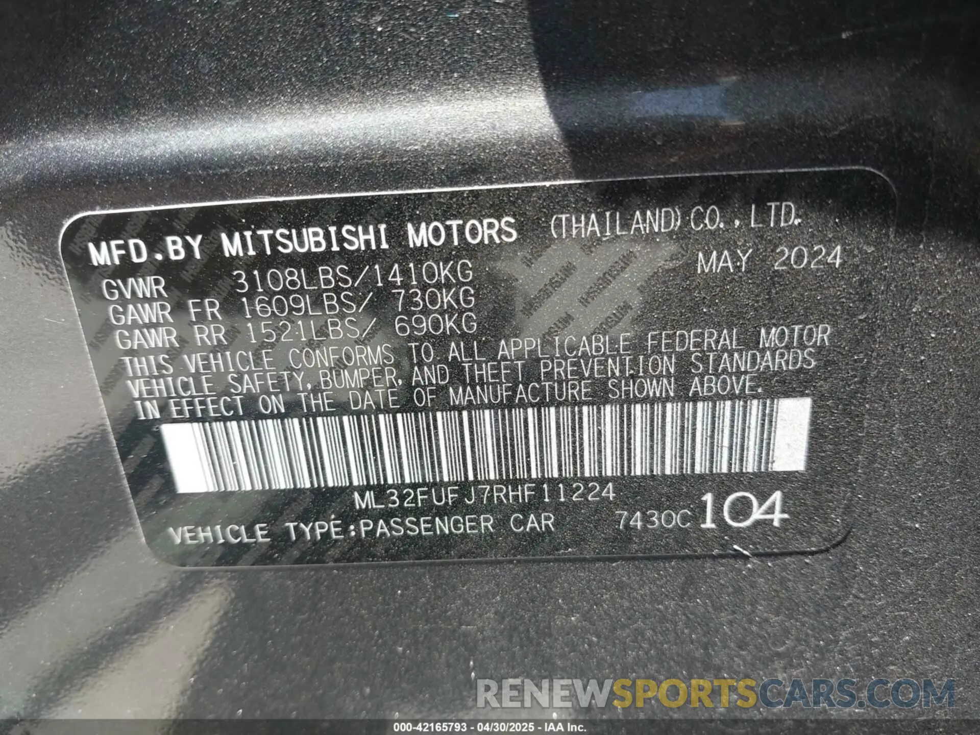 9 Photograph of a damaged car ML32FUFJ7RHF11224 MITSUBISHI MIRAGE G4 2024