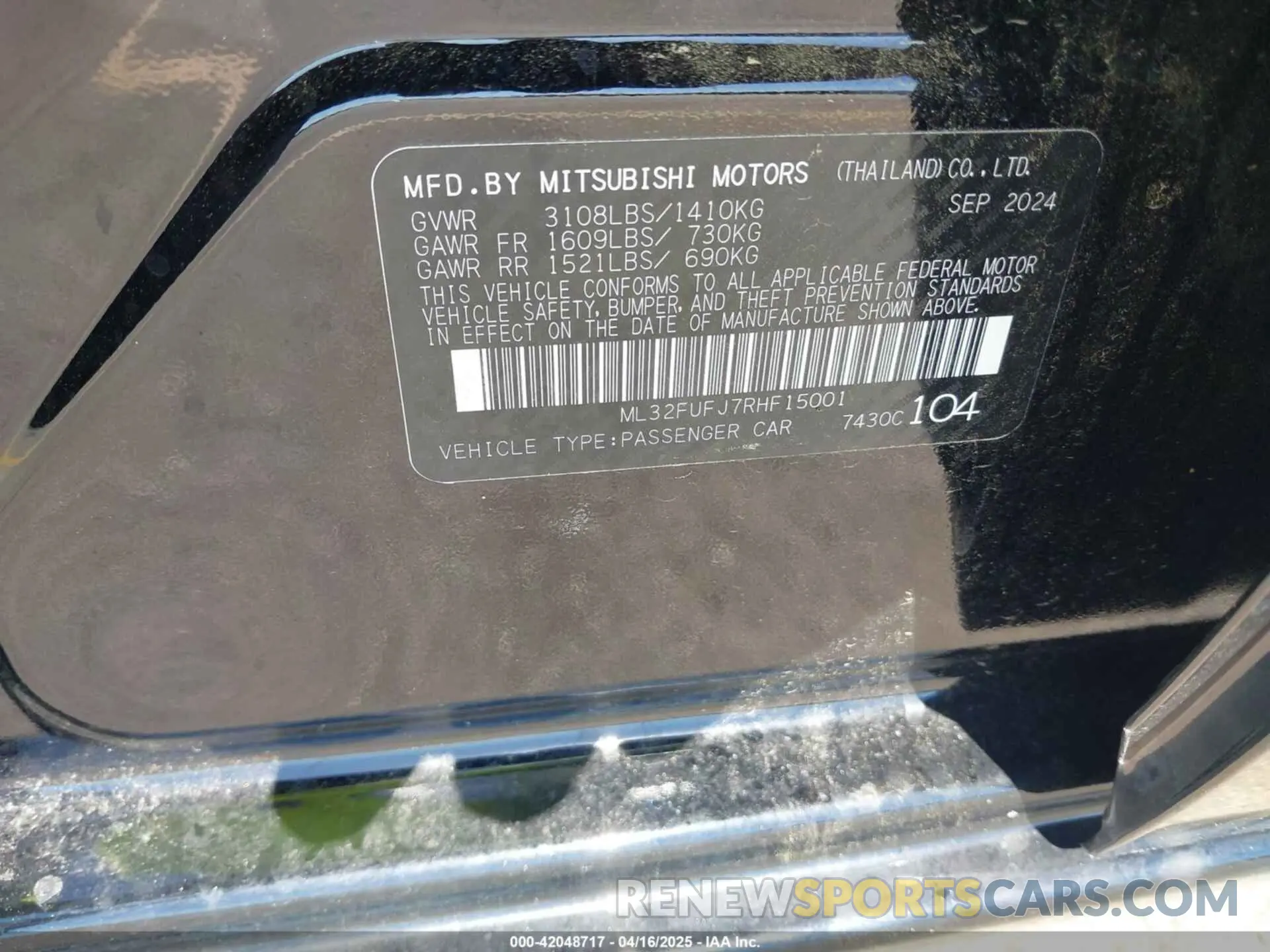 9 Фотография поврежденного автомобиля ML32FUFJ7RHF15001 MITSUBISHI MIRAGE G4 2024