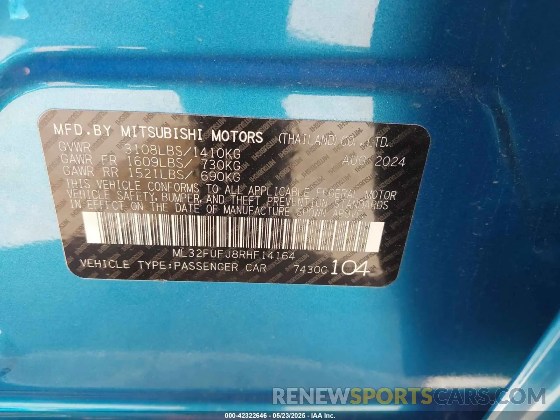 9 Photograph of a damaged car ML32FUFJ8RHF14164 MITSUBISHI MIRAGE G4 2024