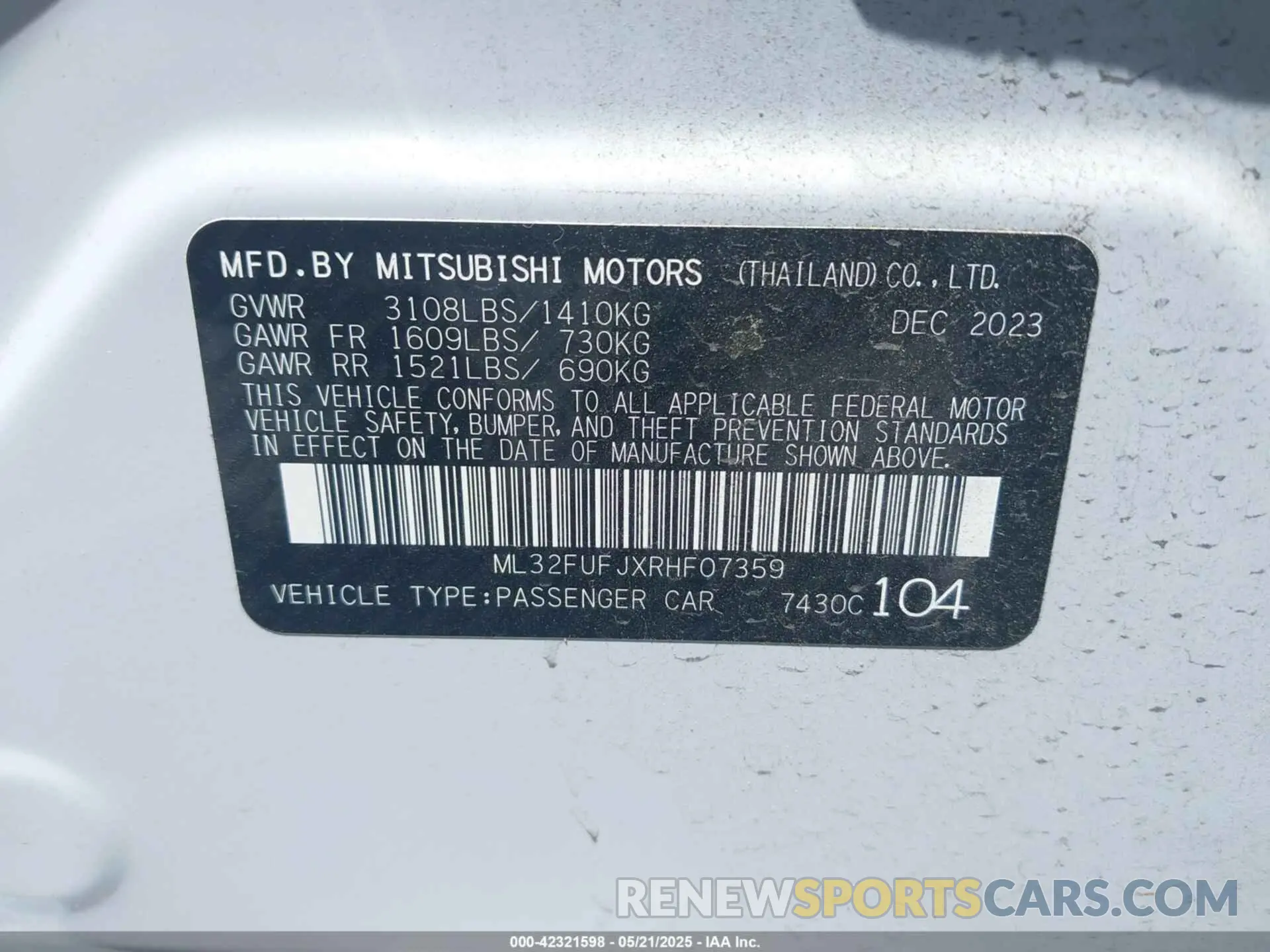 9 Photograph of a damaged car ML32FUFJXRHF07359 MITSUBISHI MIRAGE G4 2024