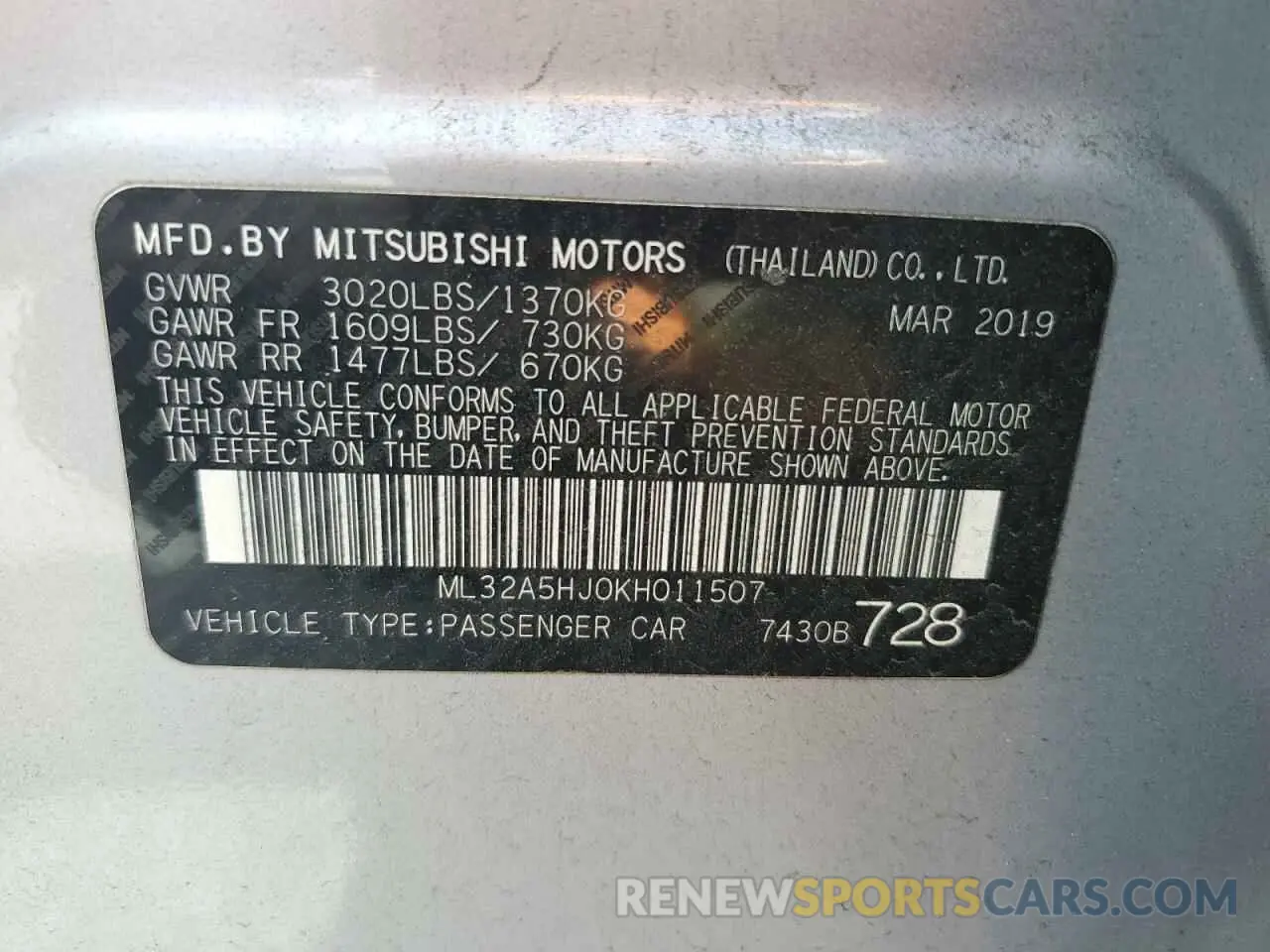 12 Фотография поврежденного автомобиля ML32A5HJ0KH011507 MITSUBISHI MIRAGE LE 2019