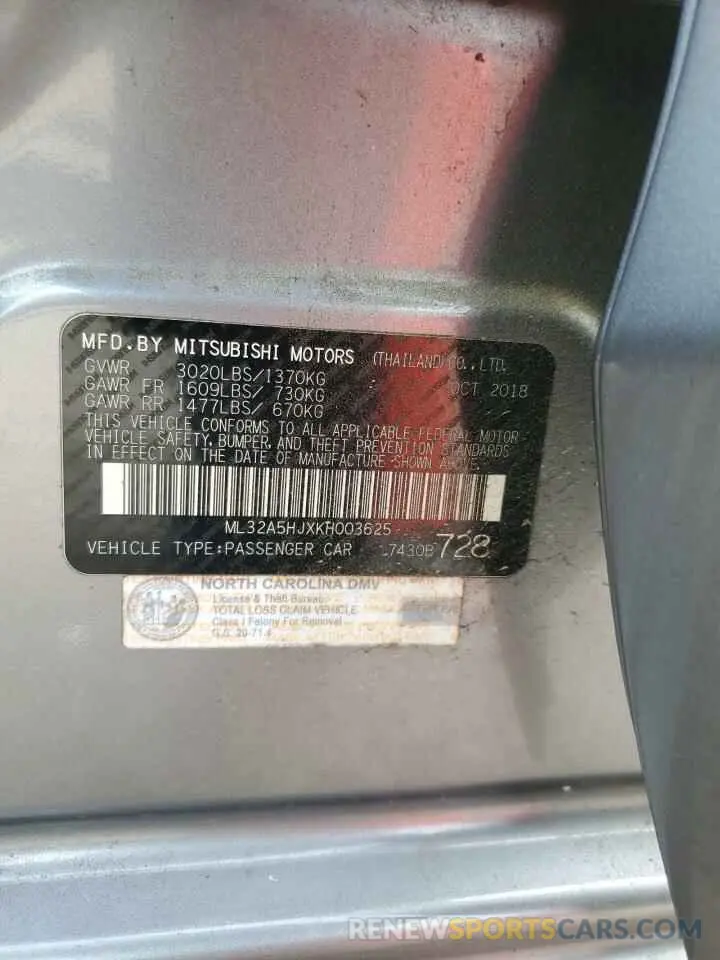 12 Photograph of a damaged car ML32A5HJXKH003625 MITSUBISHI MIRAGE LE 2019