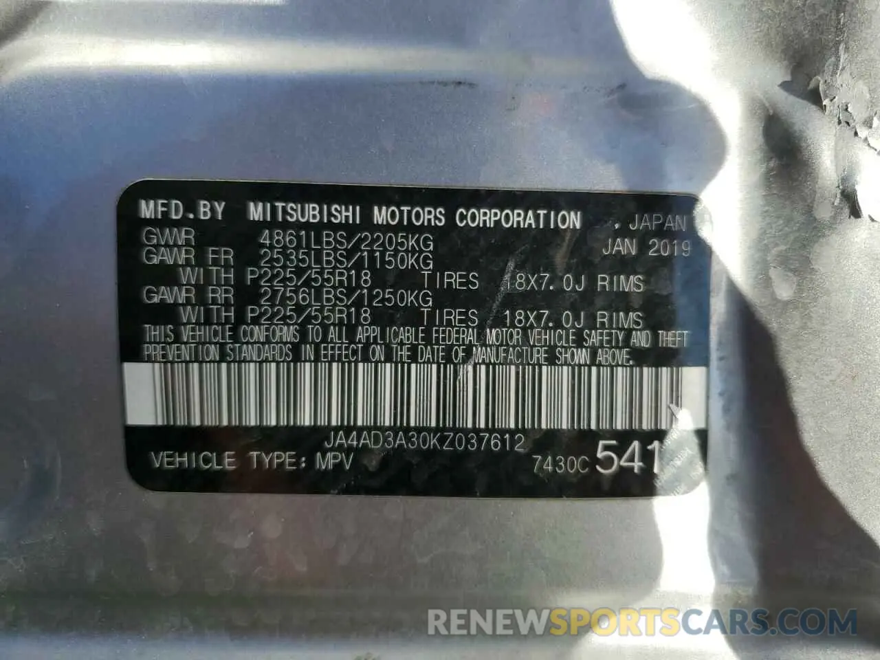 13 Фотография поврежденного автомобиля JA4AD3A30KZ037612 MITSUBISHI OUTLANDER 2019