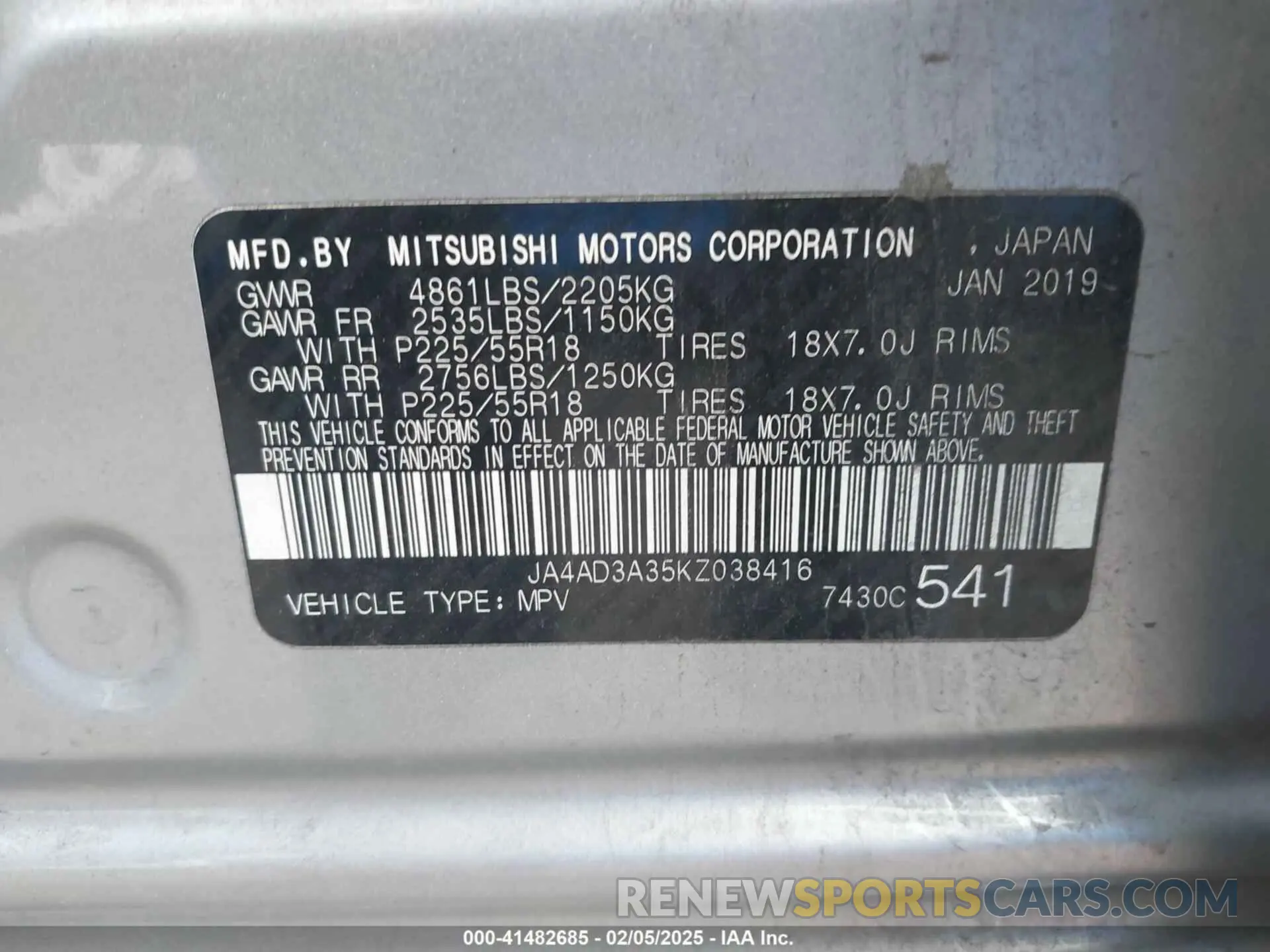 9 Фотография поврежденного автомобиля JA4AD3A35KZ038416 MITSUBISHI OUTLANDER 2019