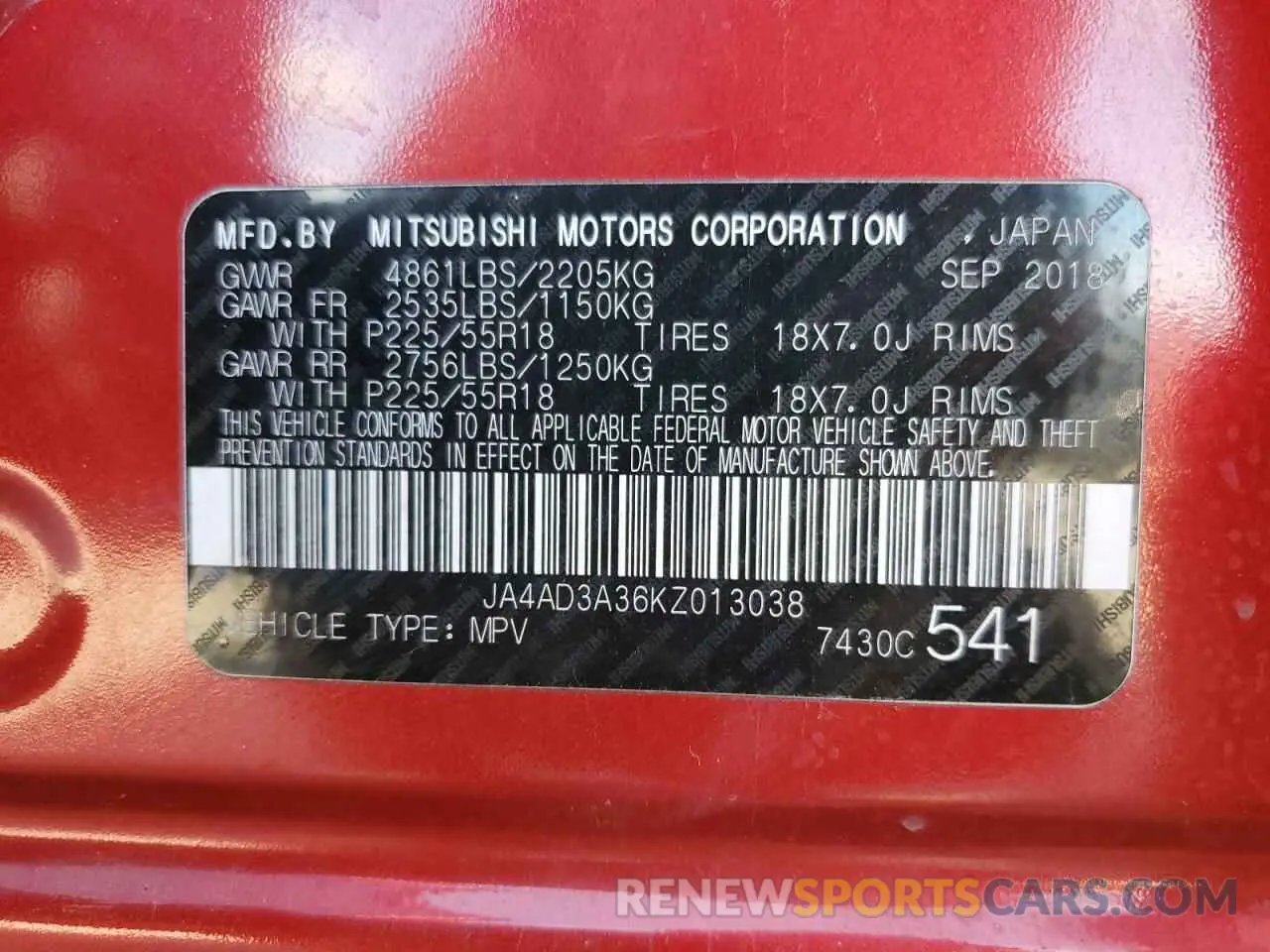 15 Фотография поврежденного автомобиля JA4AD3A36KZ013038 MITSUBISHI OUTLANDER 2019