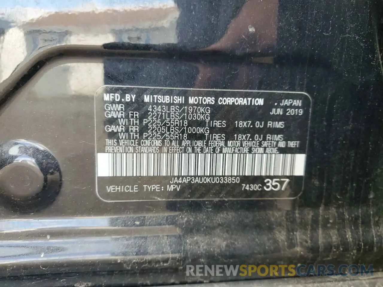 13 Фотография поврежденного автомобиля JA4AP3AU0KU033850 MITSUBISHI OUTLANDER 2019