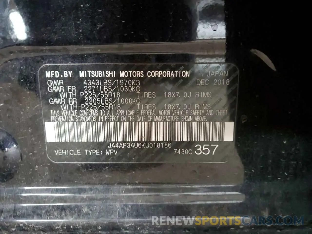 15 Фотография поврежденного автомобиля JA4AP3AU6KU018186 MITSUBISHI OUTLANDER 2019