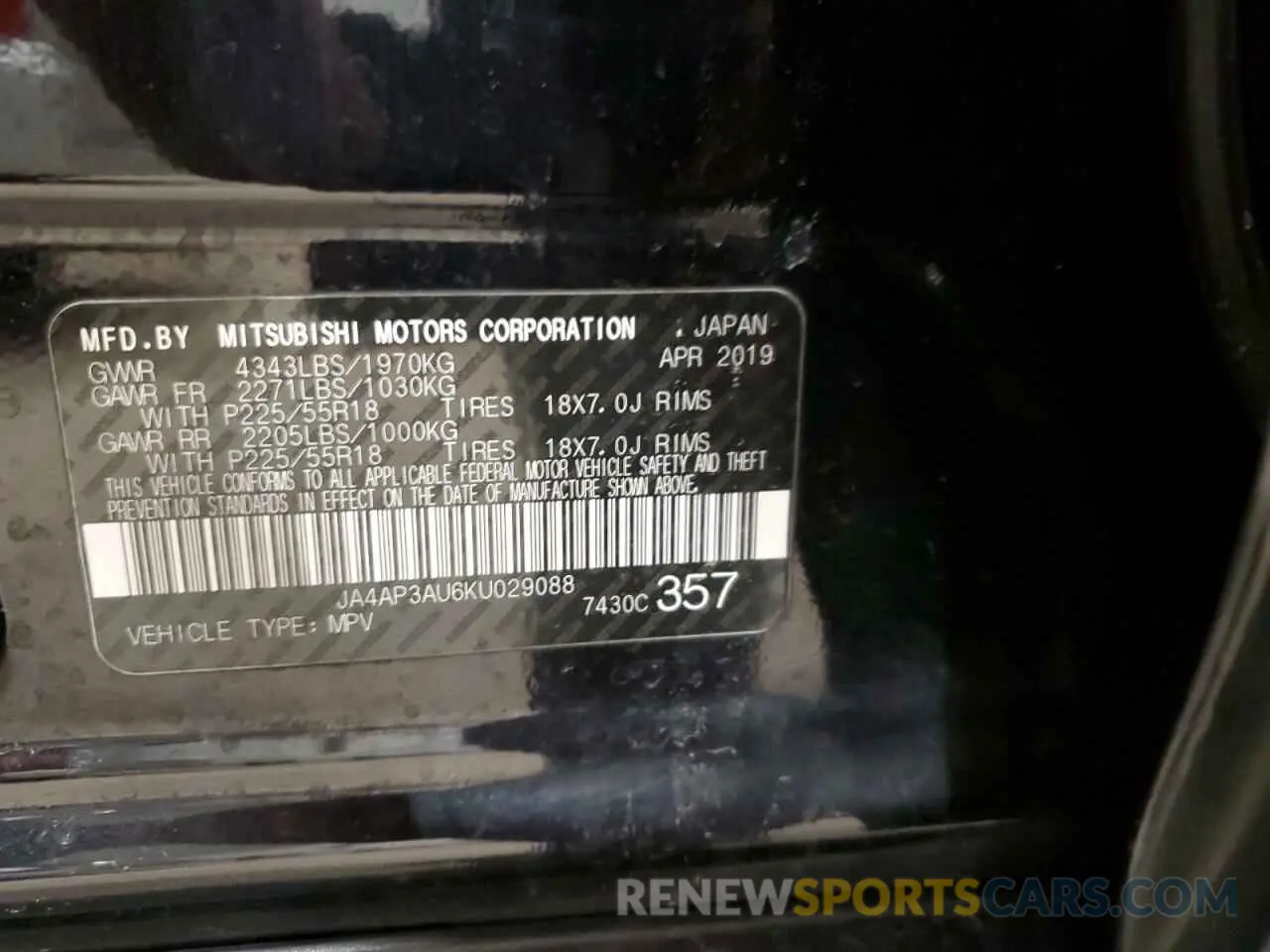 13 Фотография поврежденного автомобиля JA4AP3AU6KU029088 MITSUBISHI OUTLANDER 2019
