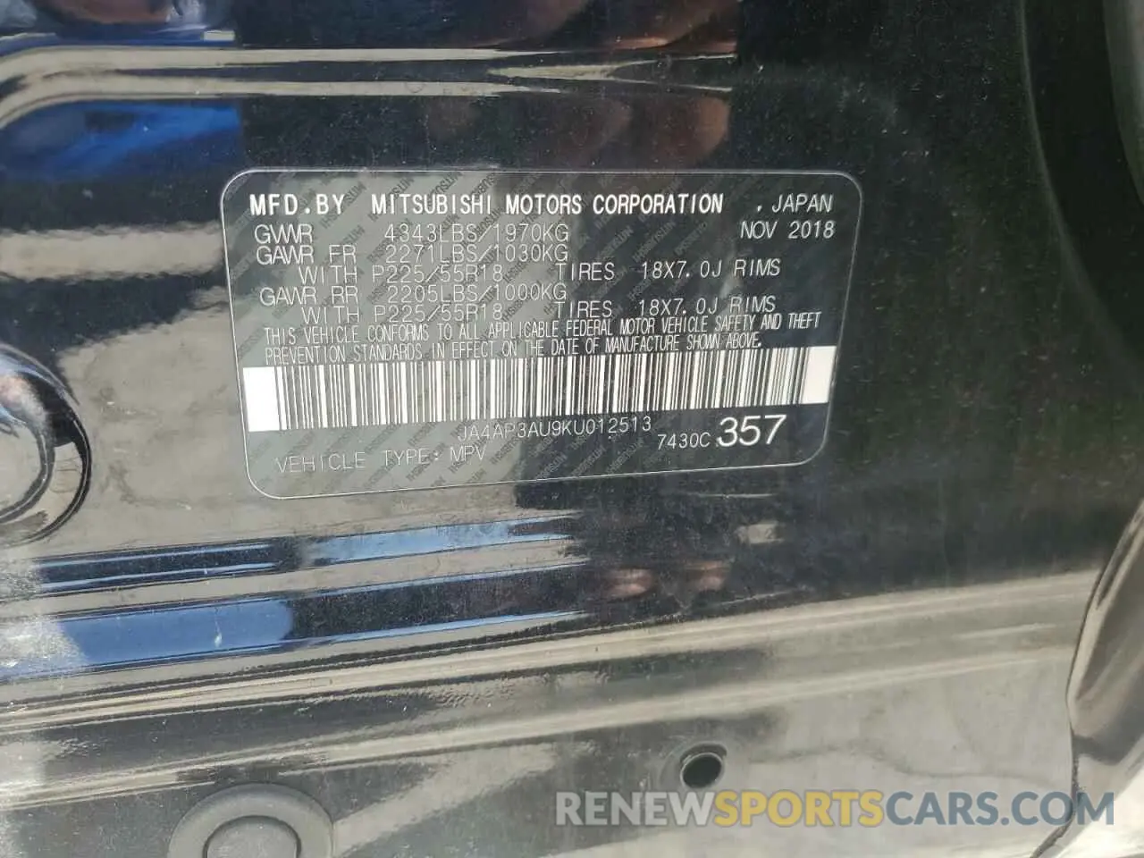 14 Фотография поврежденного автомобиля JA4AP3AU9KU012513 MITSUBISHI OUTLANDER 2019