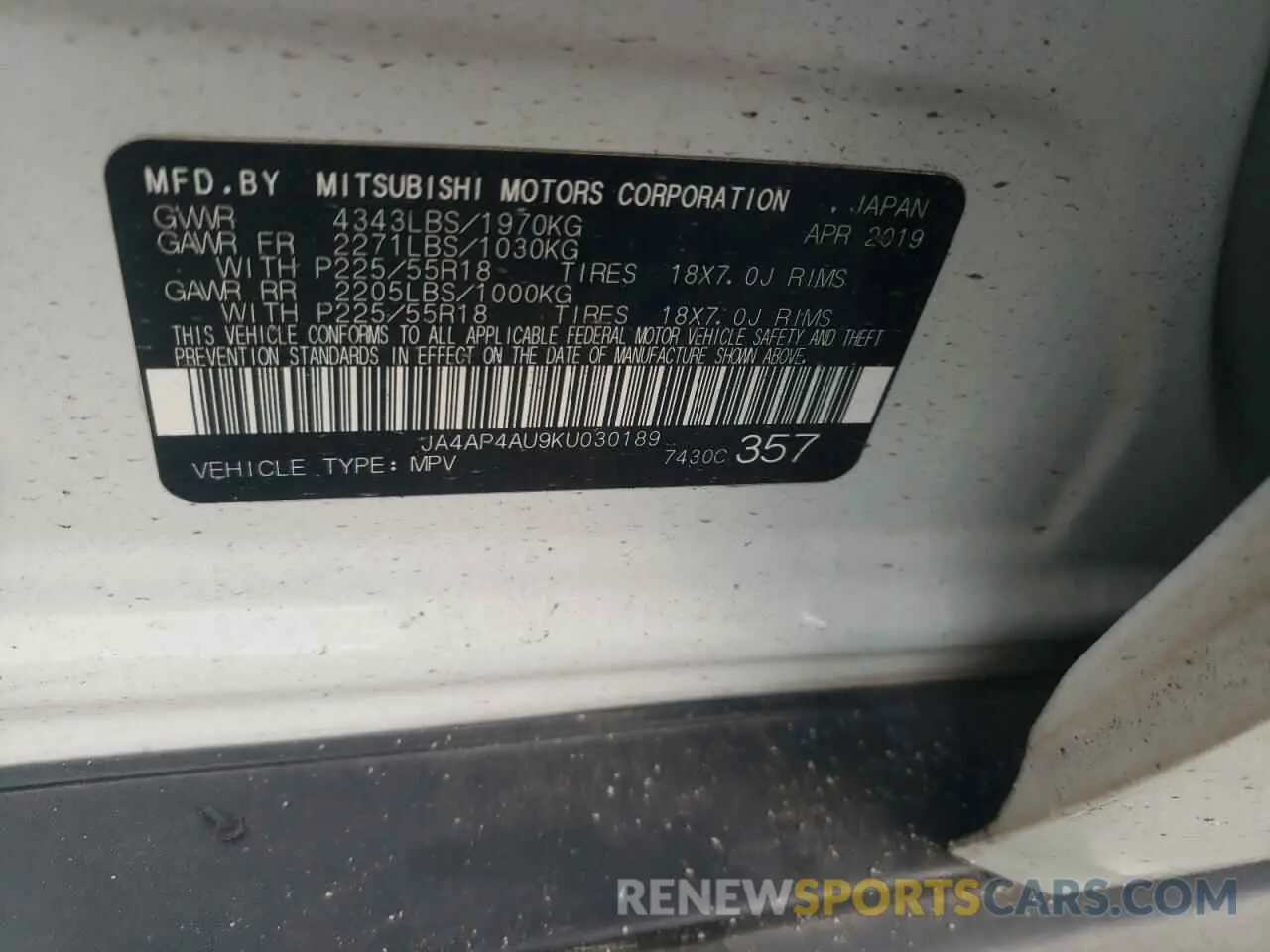 13 Фотография поврежденного автомобиля JA4AP4AU9KU030189 MITSUBISHI OUTLANDER 2019