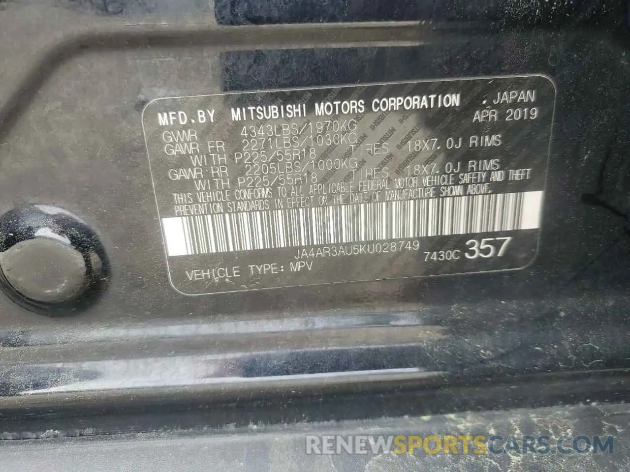 14 Фотография поврежденного автомобиля JA4AR3AU5KU028749 MITSUBISHI OUTLANDER 2019