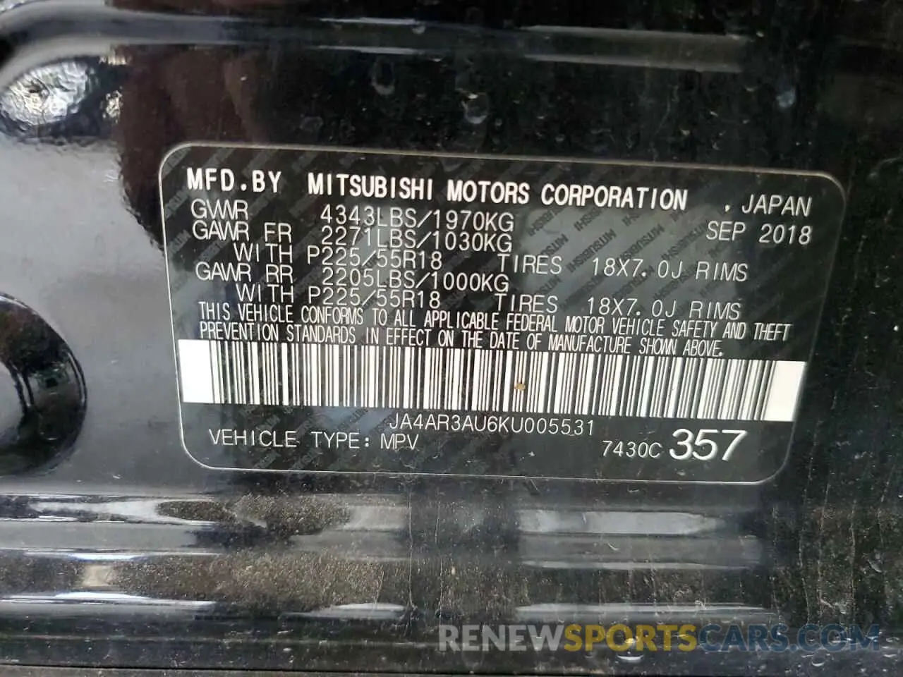 13 Фотография поврежденного автомобиля JA4AR3AU6KU005531 MITSUBISHI OUTLANDER 2019