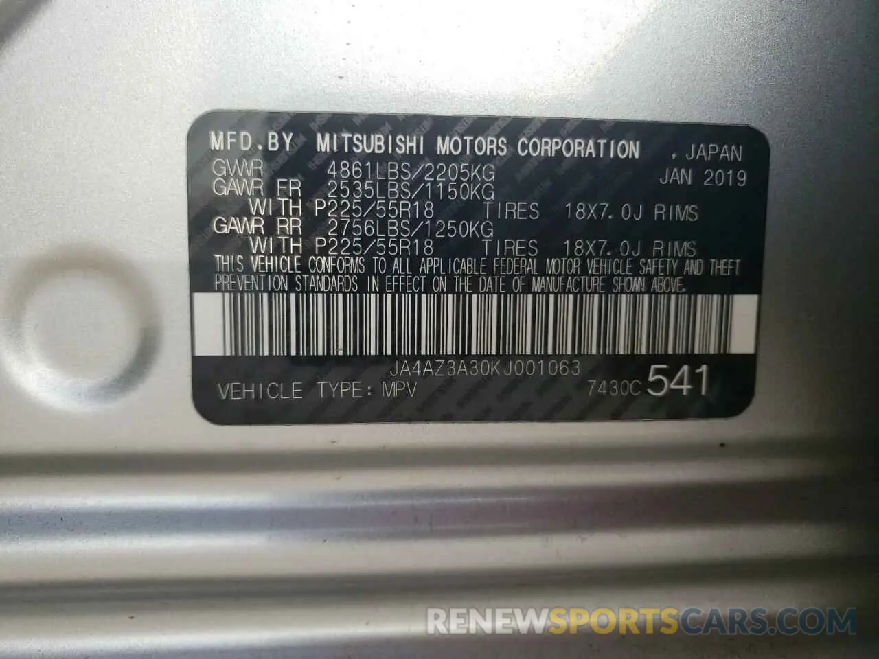 13 Фотография поврежденного автомобиля JA4AZ3A30KJ001063 MITSUBISHI OUTLANDER 2019