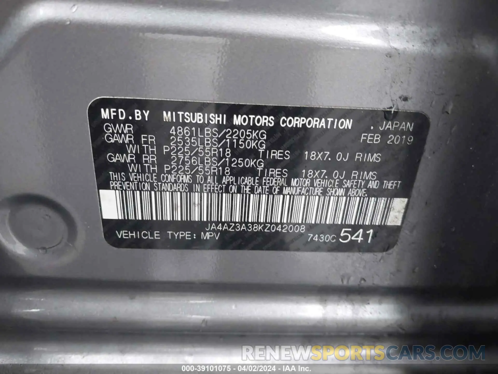9 Фотография поврежденного автомобиля JA4AZ3A38KZ042008 MITSUBISHI OUTLANDER 2019
