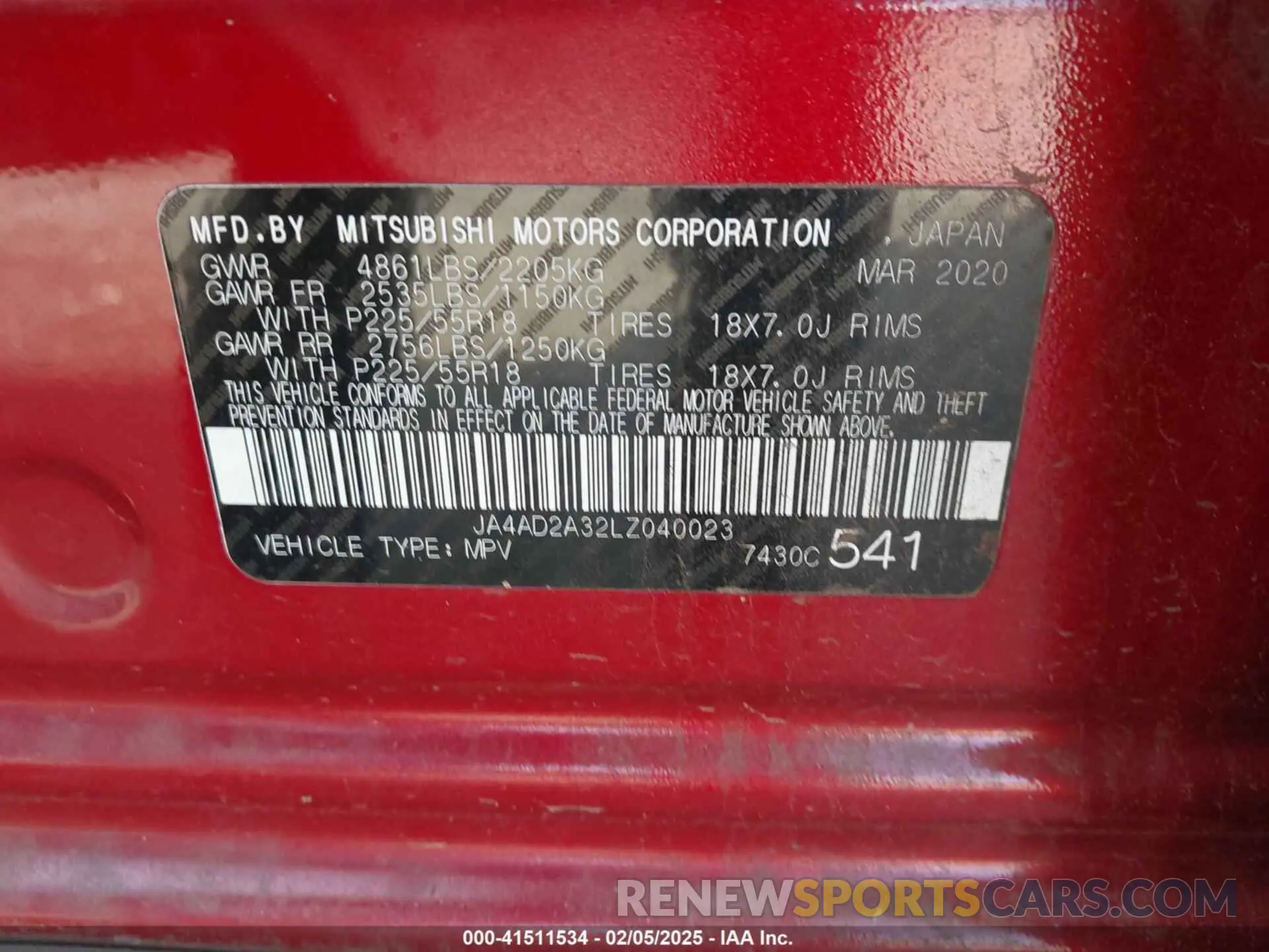 9 Фотография поврежденного автомобиля JA4AD2A32LZ040023 MITSUBISHI OUTLANDER 2020
