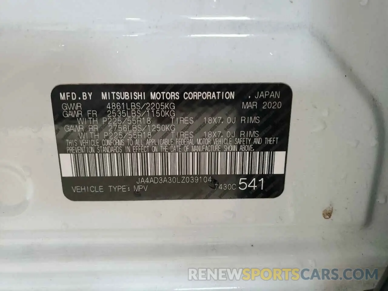 12 Фотография поврежденного автомобиля JA4AD3A30LZ039104 MITSUBISHI OUTLANDER 2020