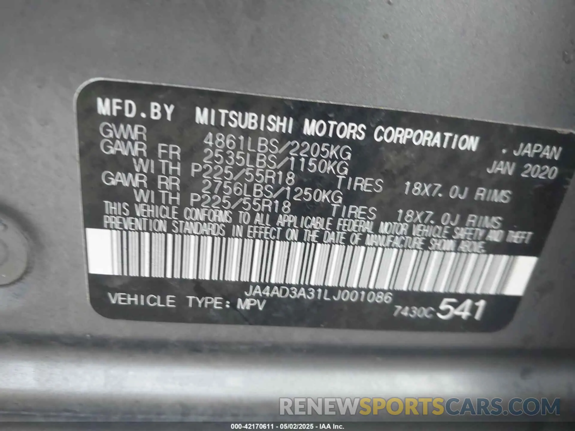 9 Фотография поврежденного автомобиля JA4AD3A31LJ001086 MITSUBISHI OUTLANDER 2020