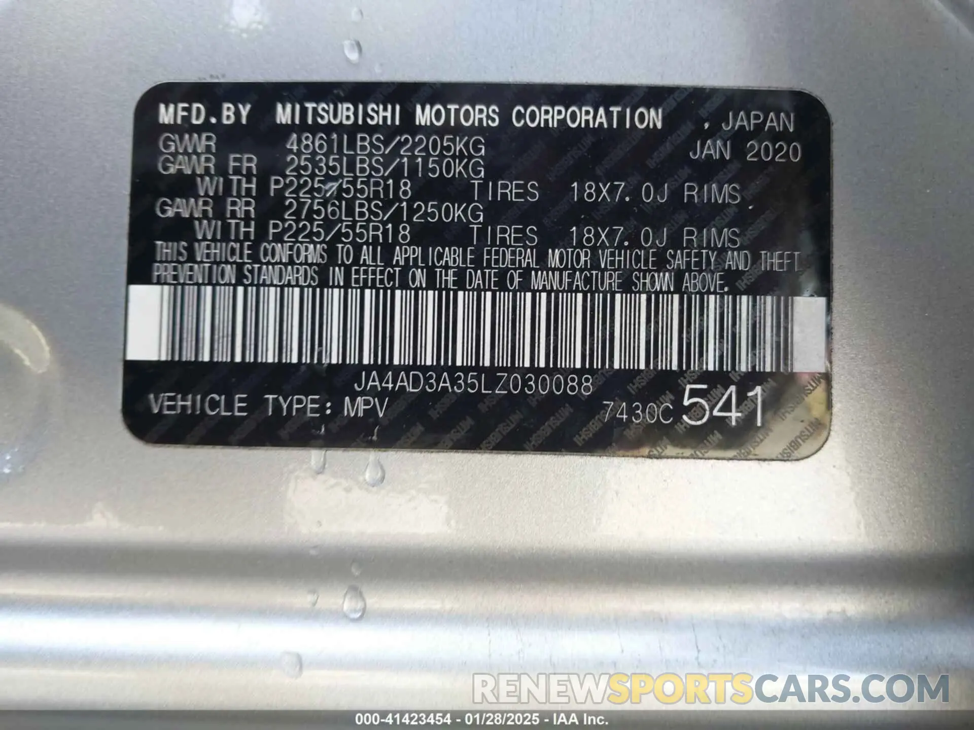 9 Фотография поврежденного автомобиля JA4AD3A35LZ030088 MITSUBISHI OUTLANDER 2020