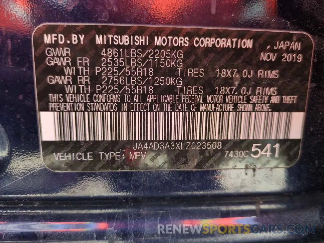 14 Photograph of a damaged car JA4AD3A3XLZ023508 MITSUBISHI OUTLANDER 2020