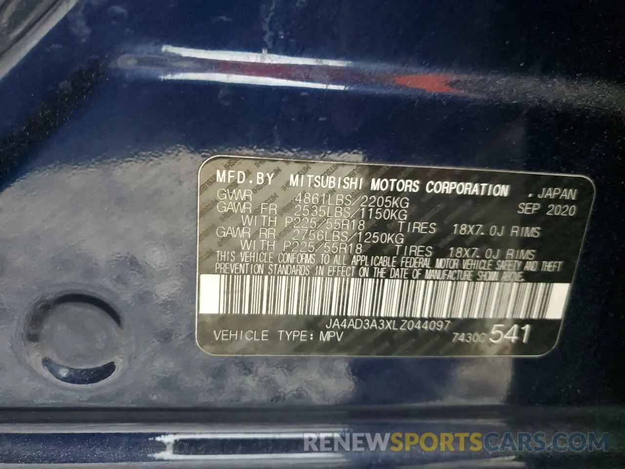 13 Photograph of a damaged car JA4AD3A3XLZ044097 MITSUBISHI OUTLANDER 2020