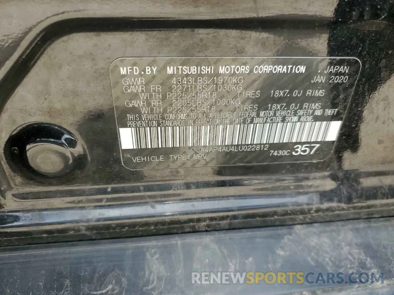 13 Photograph of a damaged car JA4AP4AU4LU022812 MITSUBISHI OUTLANDER 2020