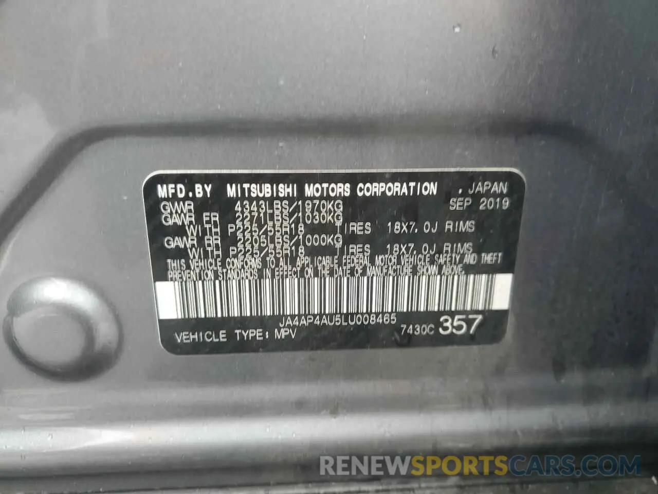 13 Photograph of a damaged car JA4AP4AU5LU008465 MITSUBISHI OUTLANDER 2020