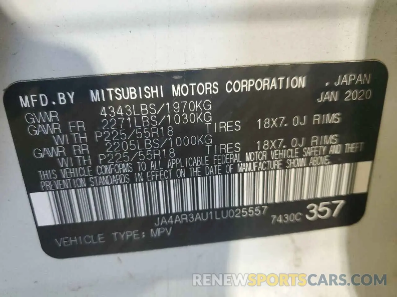 13 Фотография поврежденного автомобиля JA4AR3AU1LU025557 MITSUBISHI OUTLANDER 2020