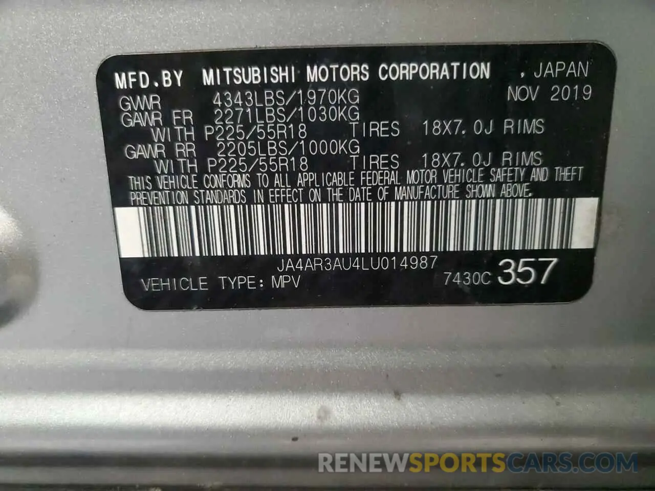 13 Фотография поврежденного автомобиля JA4AR3AU4LU014987 MITSUBISHI OUTLANDER 2020