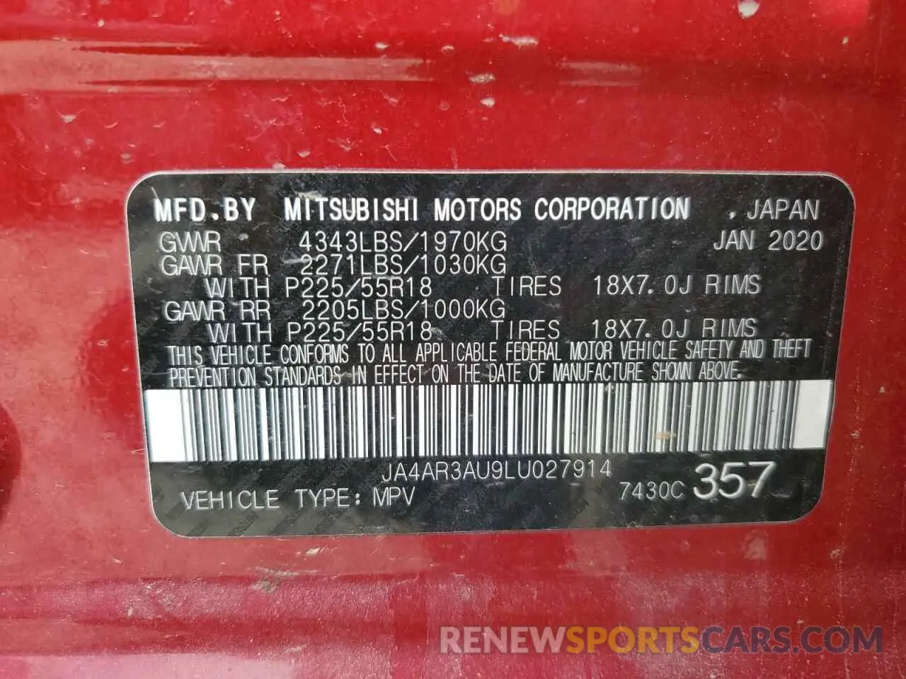 14 Фотография поврежденного автомобиля JA4AR3AU9LU027914 MITSUBISHI OUTLANDER 2020