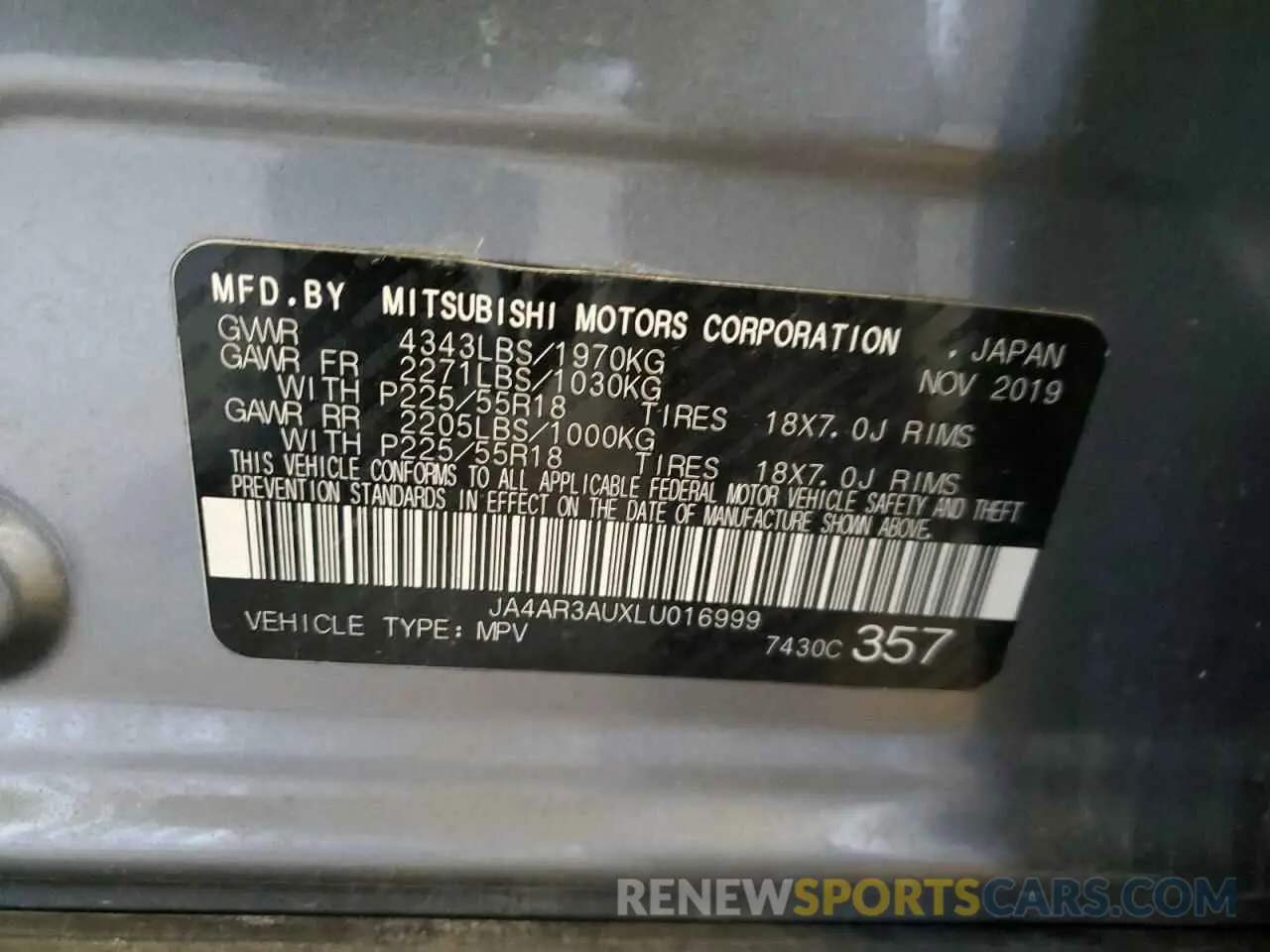 13 Фотография поврежденного автомобиля JA4AR3AUXLU016999 MITSUBISHI OUTLANDER 2020
