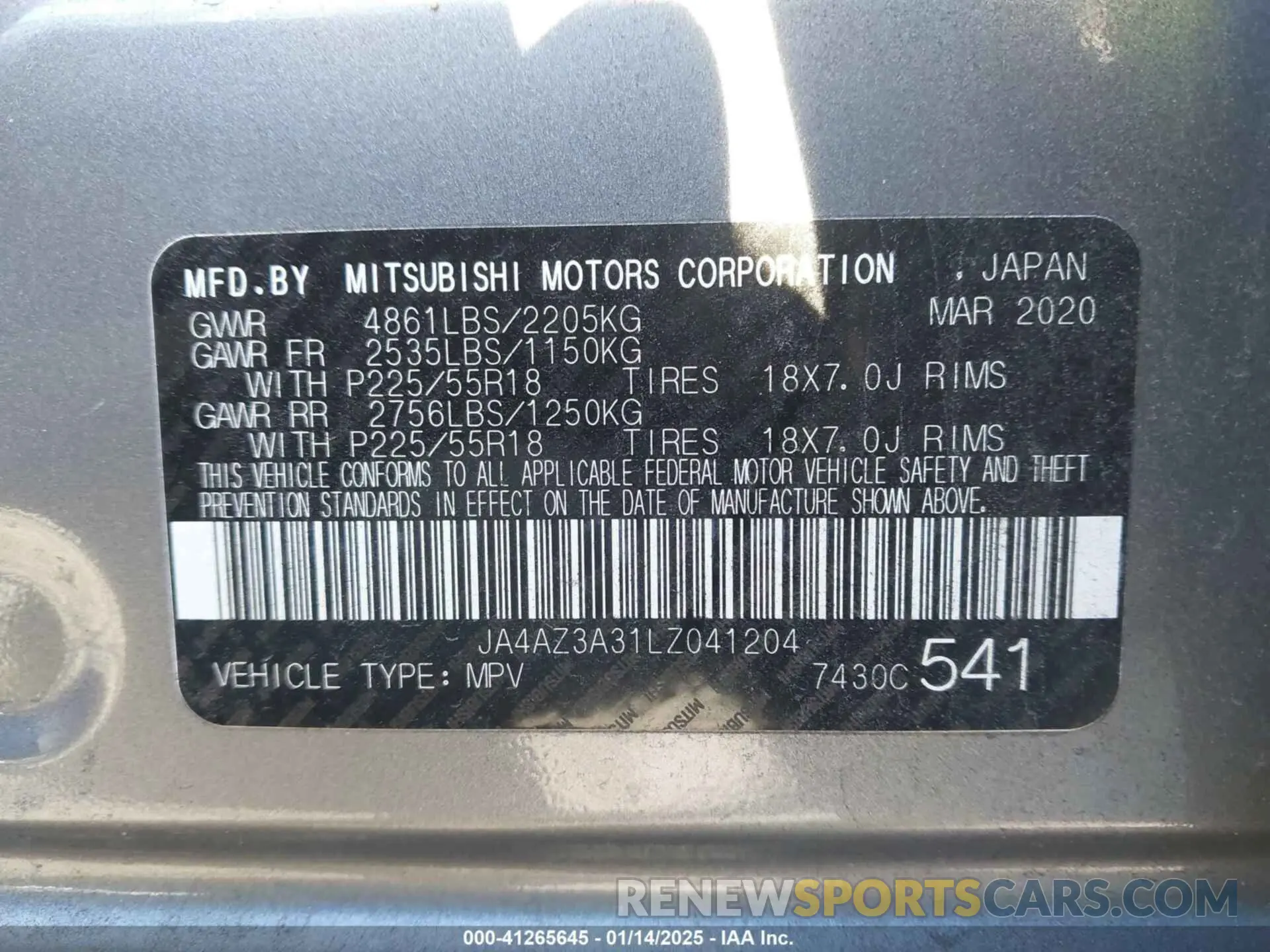 9 Фотография поврежденного автомобиля JA4AZ3A31LZ041204 MITSUBISHI OUTLANDER 2020