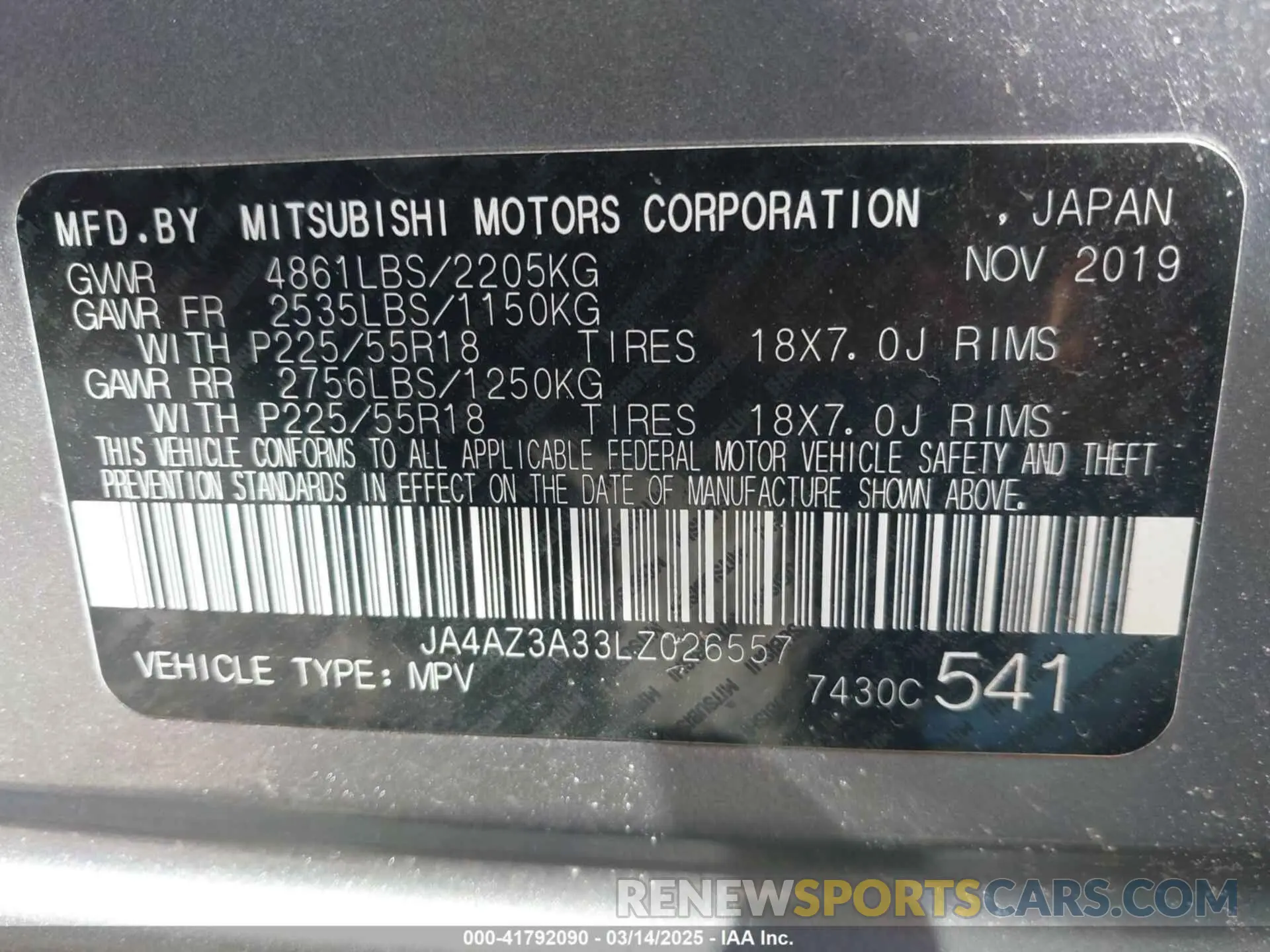 9 Фотография поврежденного автомобиля JA4AZ3A33LZ026557 MITSUBISHI OUTLANDER 2020